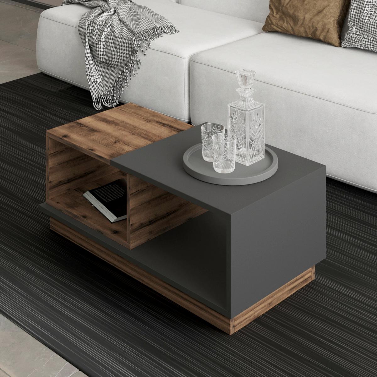 Couchtisch Concept Anthrazit/nussbaum D. L: 90cm - Anthrazit/Nussbaumfarben, Design, Holzwerkstoff (90/45/36cm) - Livetastic