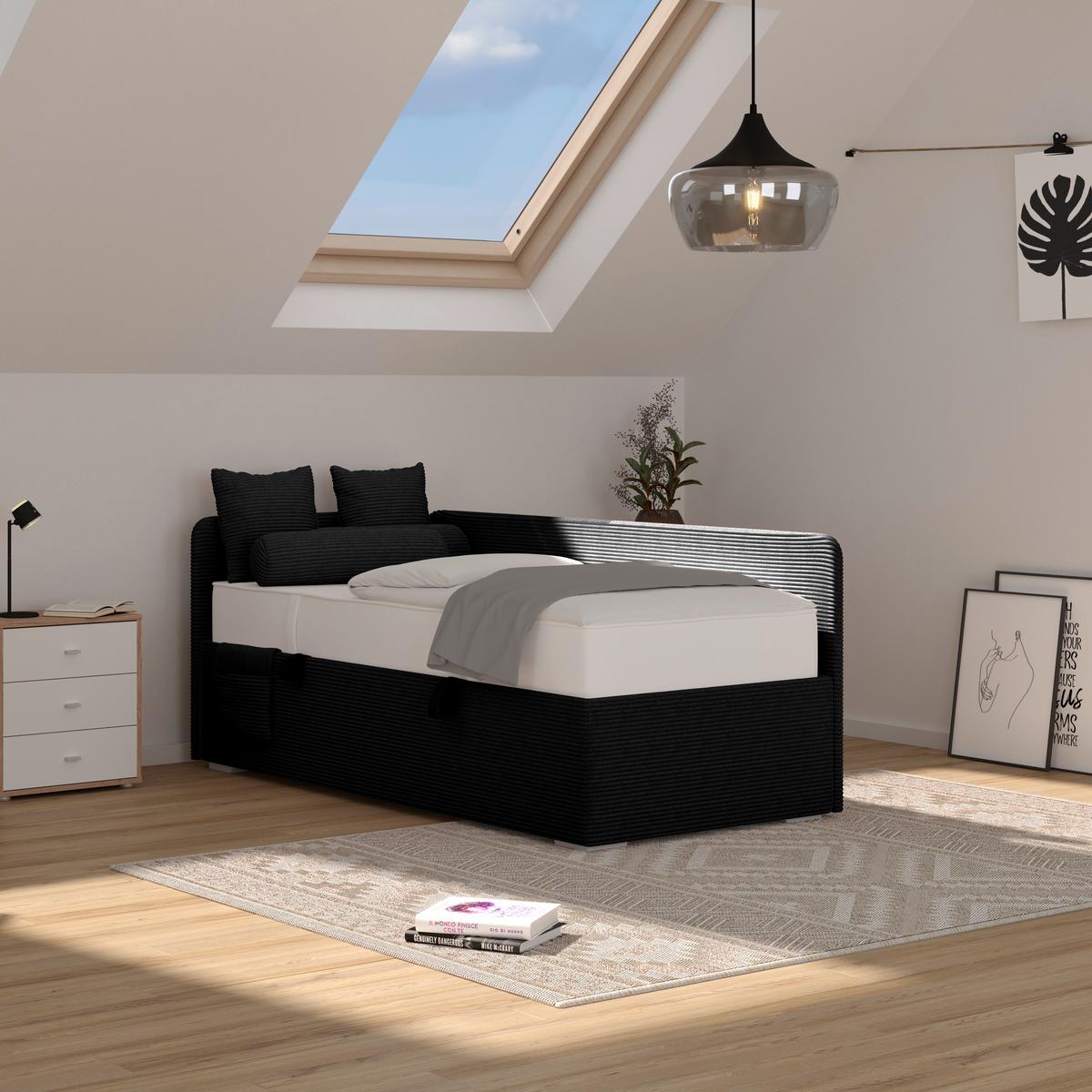 Kárpitozott Ágy Remi  90/200cm - grafitszürke/ezüstszínű, Modern, textil/fa (90/200cm)