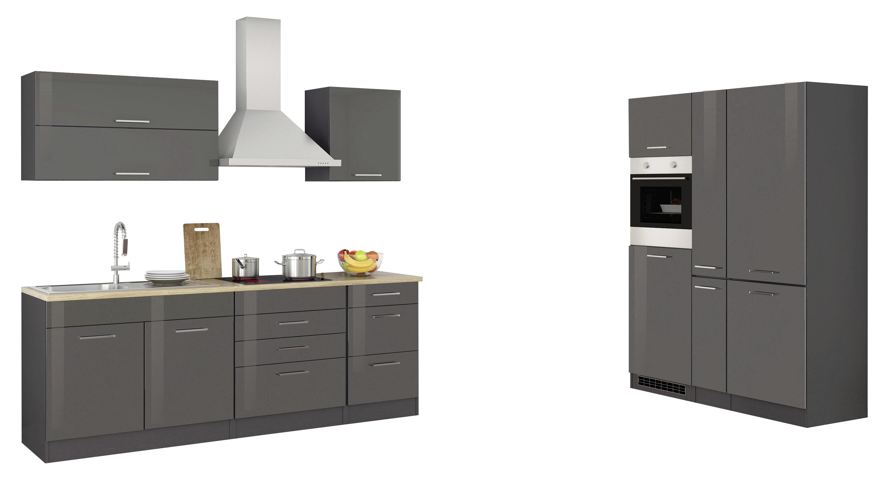 Küchenzeile Mailand mit Geräten 380 cm Anthrazit Hochglanz - Anthrazit/Weiß, MODERN, Holzwerkstoff (230/150cm) - MID.YOU