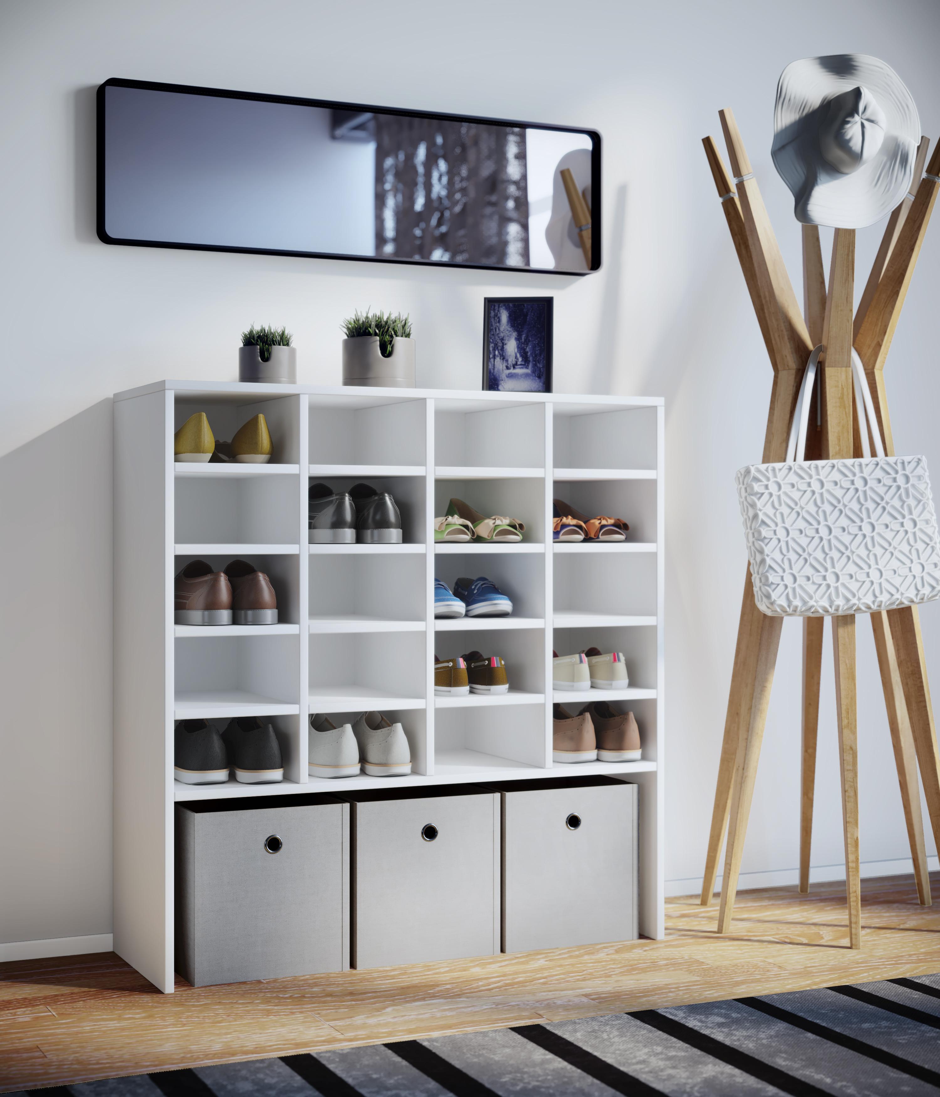 Schuhschrank Hinsol Xl Weiß Dekor Für 20 Paare B: 92 Cm - Weiß, KONVENTIONELL, Holzwerkstoff (92/99/33cm) - MID.YOU