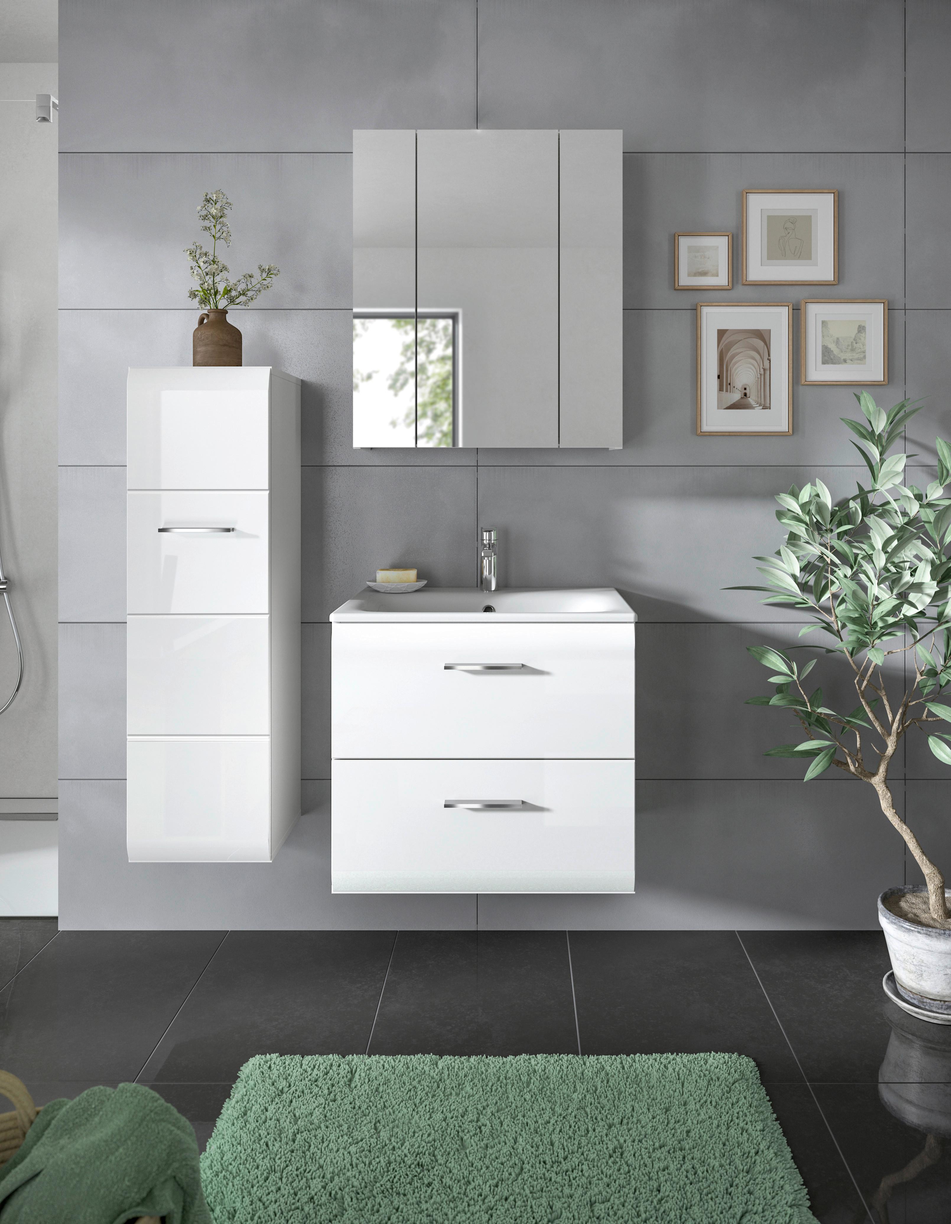 Badezimmer Ice Weiß Hg B: 90 Cm - Weiß Hochglanz/Schwarz, MODERN, Keramik/Holzwerkstoff (90cm) - MID.YOU