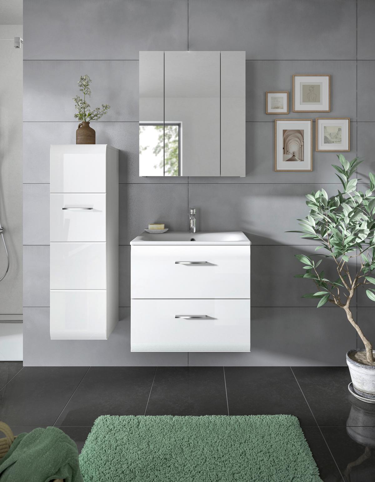 Badezimmer Ice Weiß Hg B: 90 Cm - Weiß Hochglanz/Schwarz, MODERN, Keramik/Holzwerkstoff (90cm) - MID.YOU