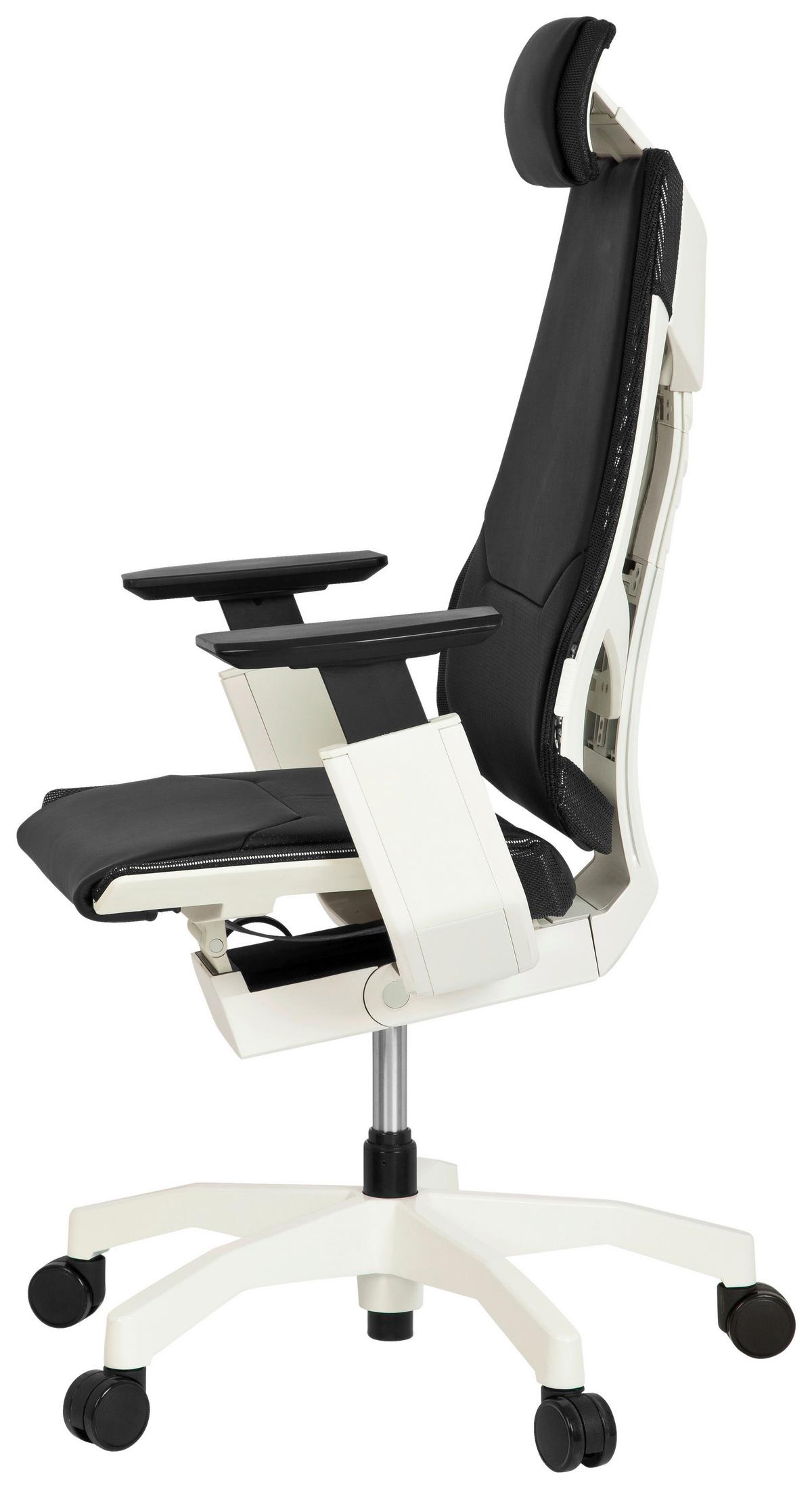 Drehstuhl Genidia  Pro White Echtleder Schwarz Bis 120kg - Schwarz/Weiß, MODERN, Leder/Kunststoff (57/119/46cm) - MID.YOU