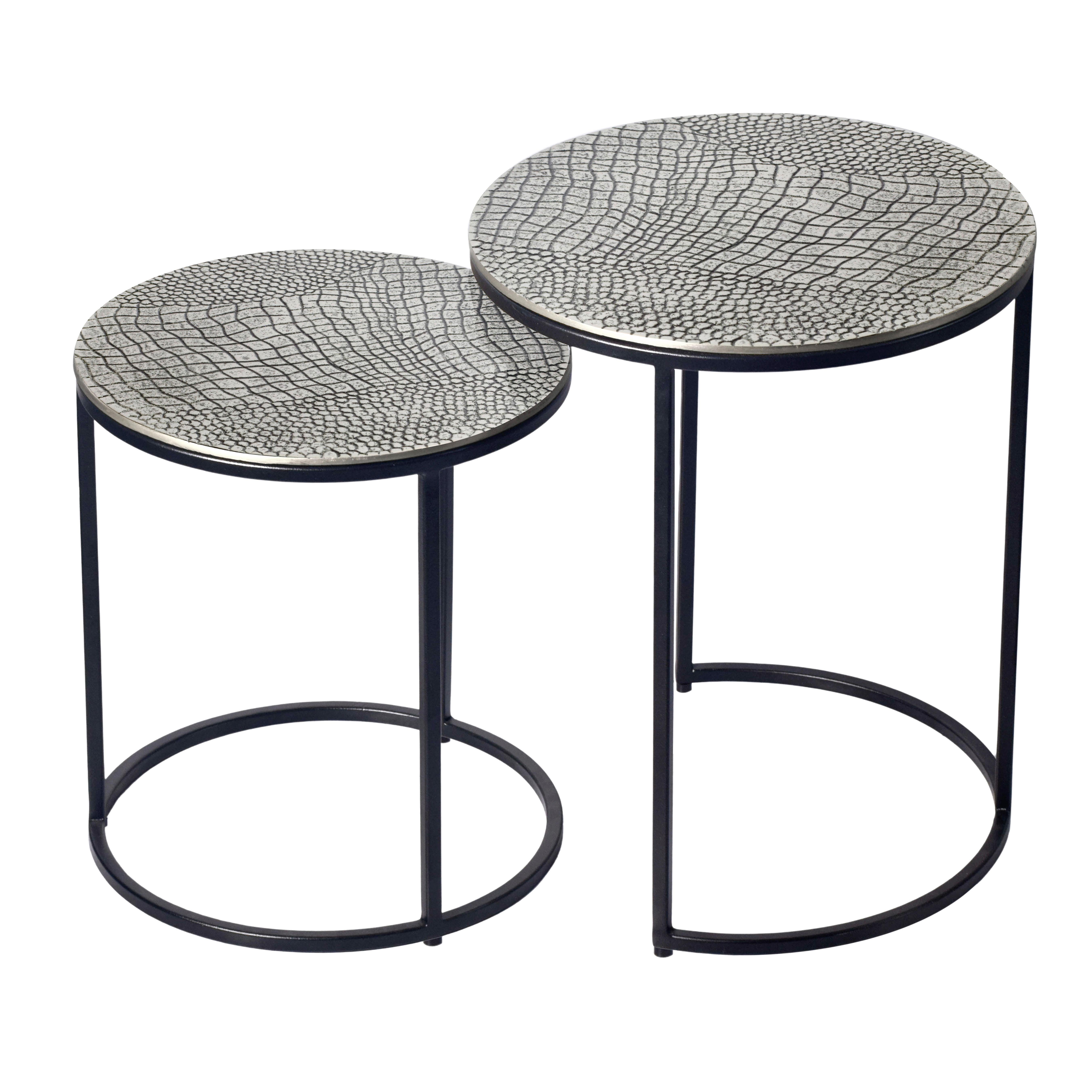 Beistelltischset 2-teilig Aluminium lackiert - Silberfarben/Schwarz, Design, Metall (40/40/48cm) - Livetastic