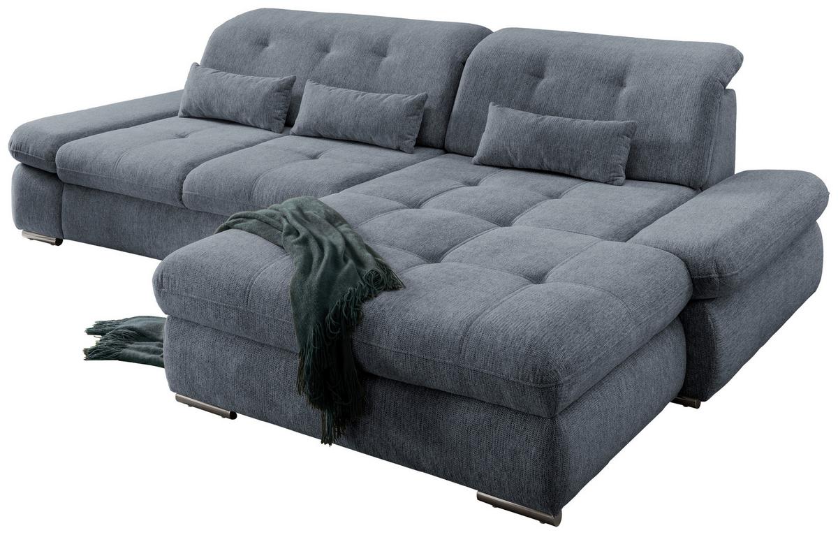 Ecksofa mit Schlaffunktion Dalida Hellblau Chenille - Chromfarben/Hellblau, Design, Textil (300/196cm) - Livetastic