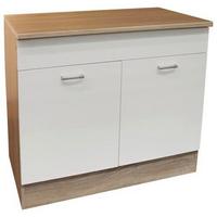 Spülenschrank Andy B: 100 cm Weiß/Eiche + Arbeitsplatte - Weiß/Sonoma Eiche, Basics, Holzwerkstoff (100/90/60cm) - MID.YOU
