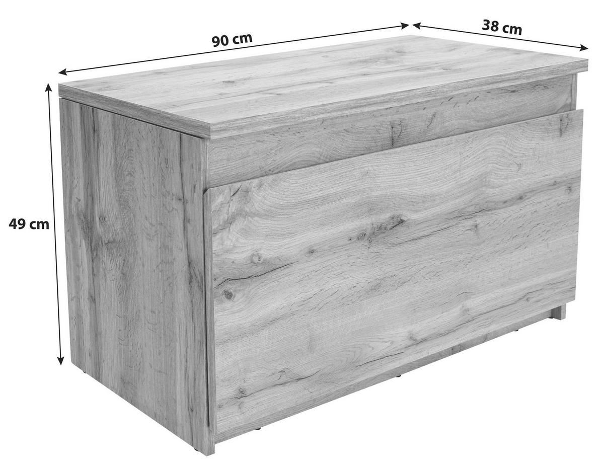 Garderobenbank Trand B: 90 cm mit 2 Klappen Eiche Dekor - Eichefarben/Schwarz, MODERN, Holzwerkstoff (90/49/38cm)