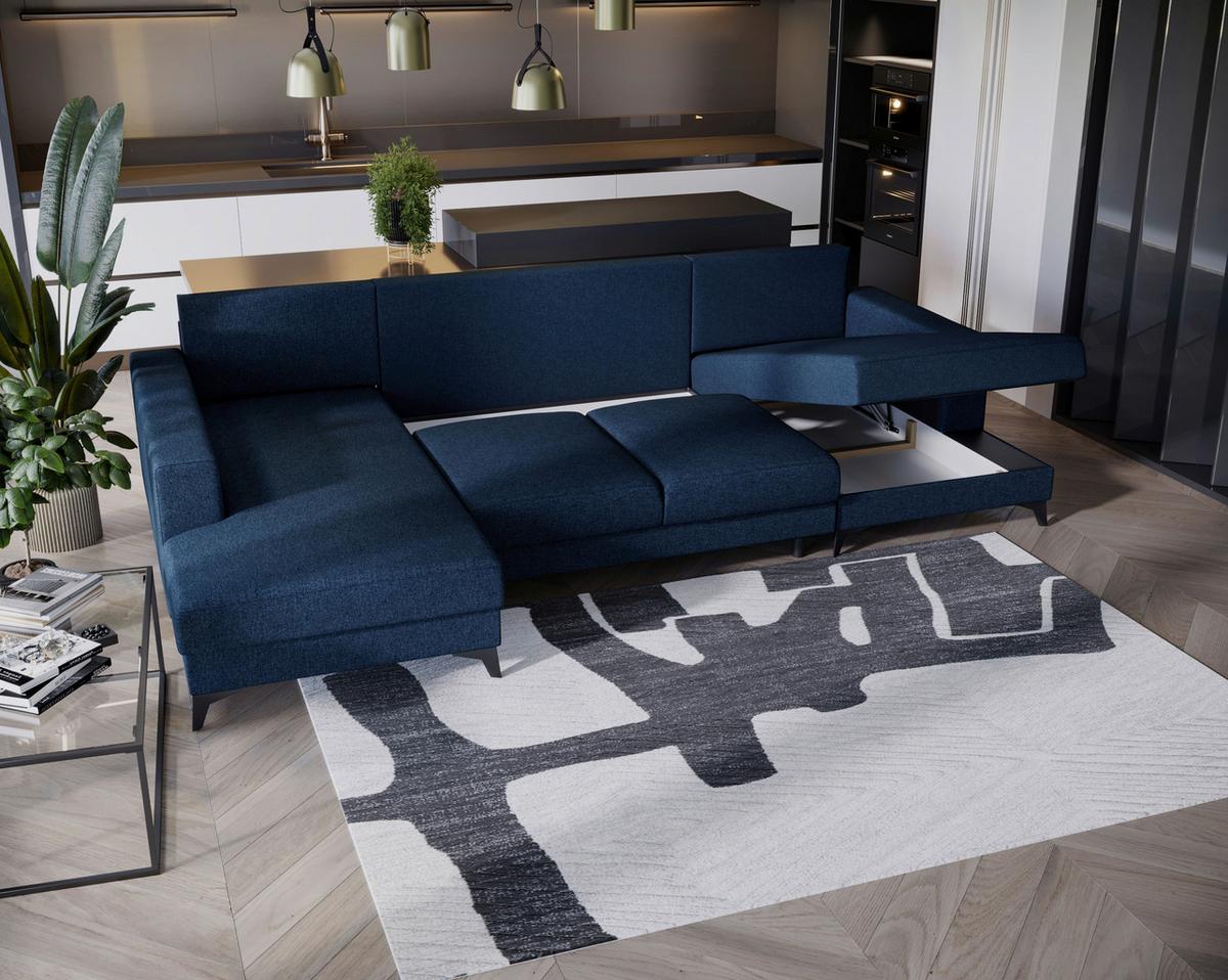 Harvey U Blau U: 190x339x156 cm - Blau/Schwarz, Design, Textil (190/339/156cm) - Livetastic