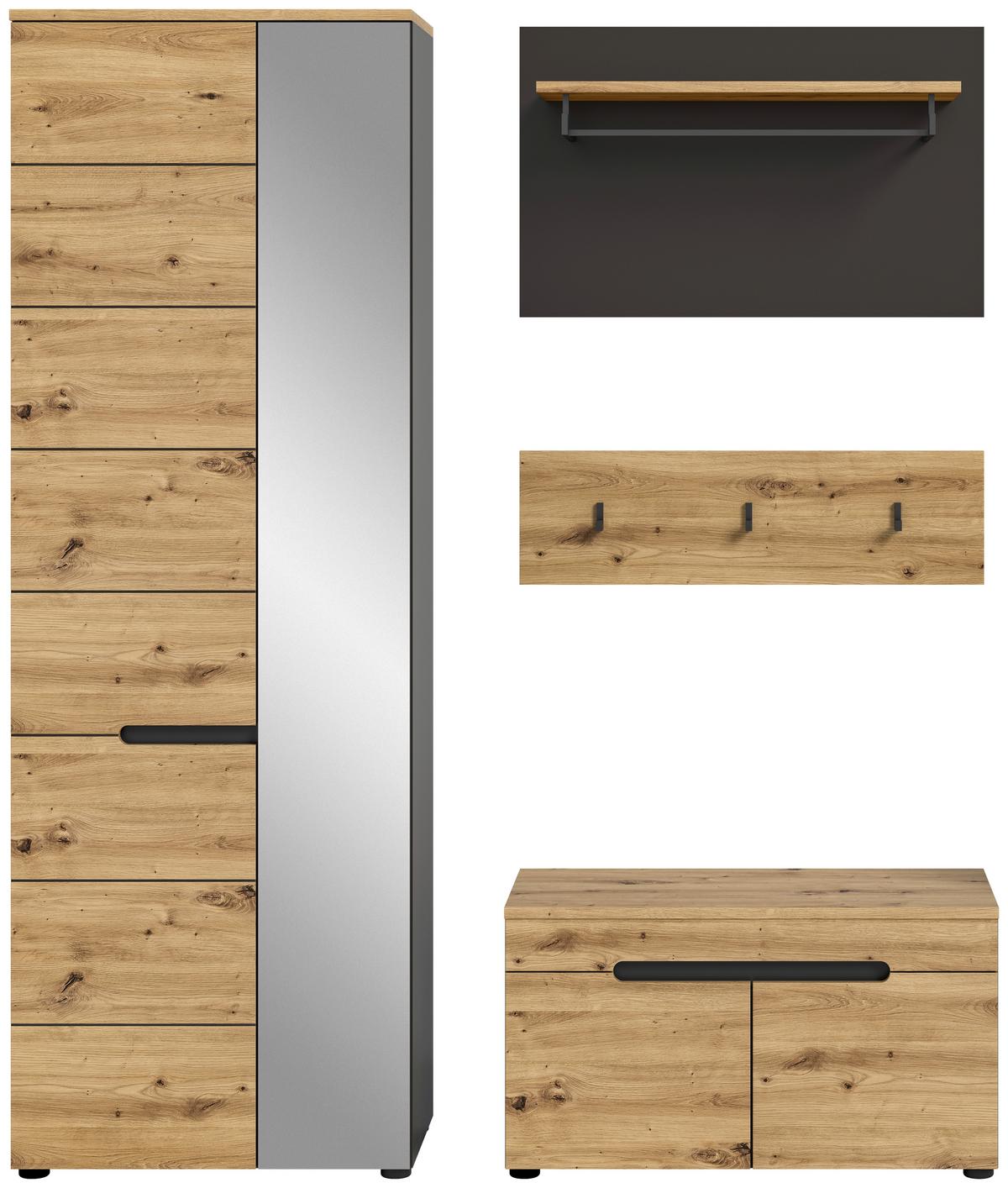 Garderobe Canu Eiche Artisan B: 160 Cm - KONVENTIONELL, Holzwerkstoff (160/190/37cm) - MID.YOU