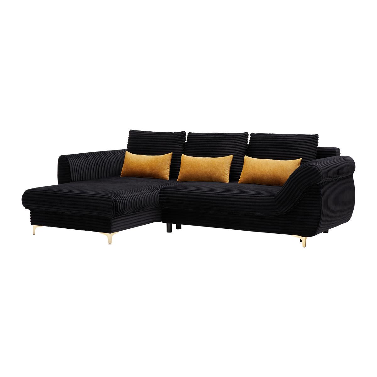Sedačka Alantis Lux, levá, černá / zlatá - černá/barvy zlata, Lifestyle, kov/dřevo (175/263cm) - Mömax