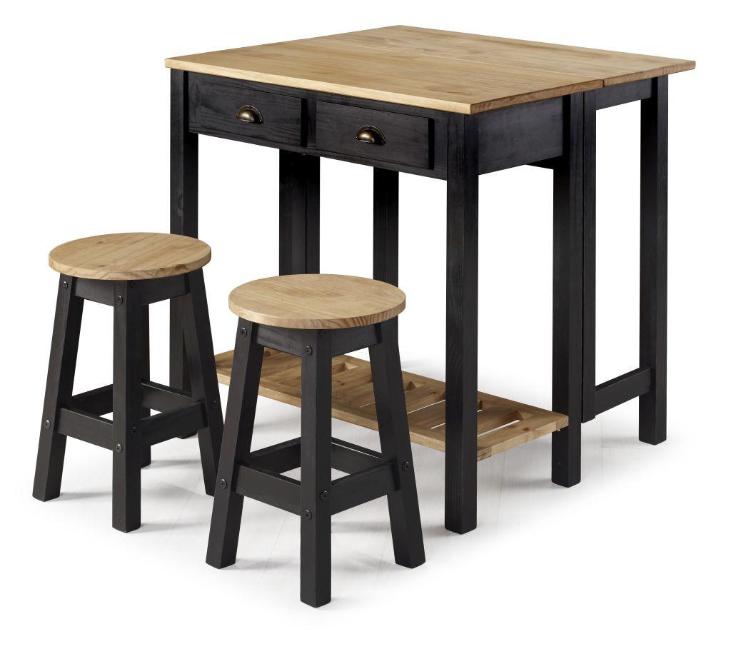 Barmöbel-Set Sharona 3-Tlg. Naturfarben/Schwarz Echtholz - Schwarz/Naturfarben, Natur, Holz (80/30/84/51/72/30cm) - Livetastic