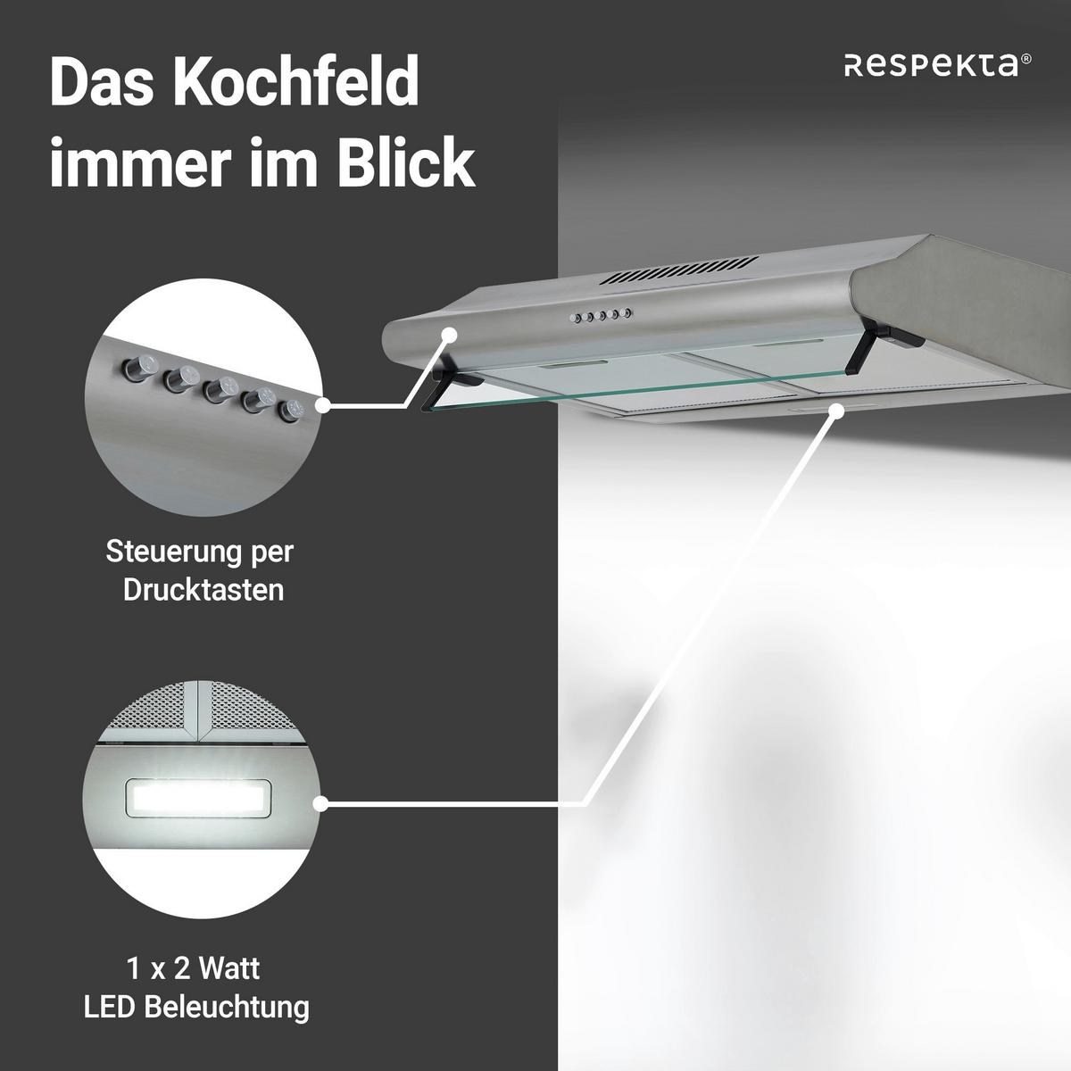 Dunstabzugshaube Tila Edelstahlfarben B: 60 Cm, Led - Edelstahlfarben, Trend, Glas/Metall (60/13/50cm) - Respekta