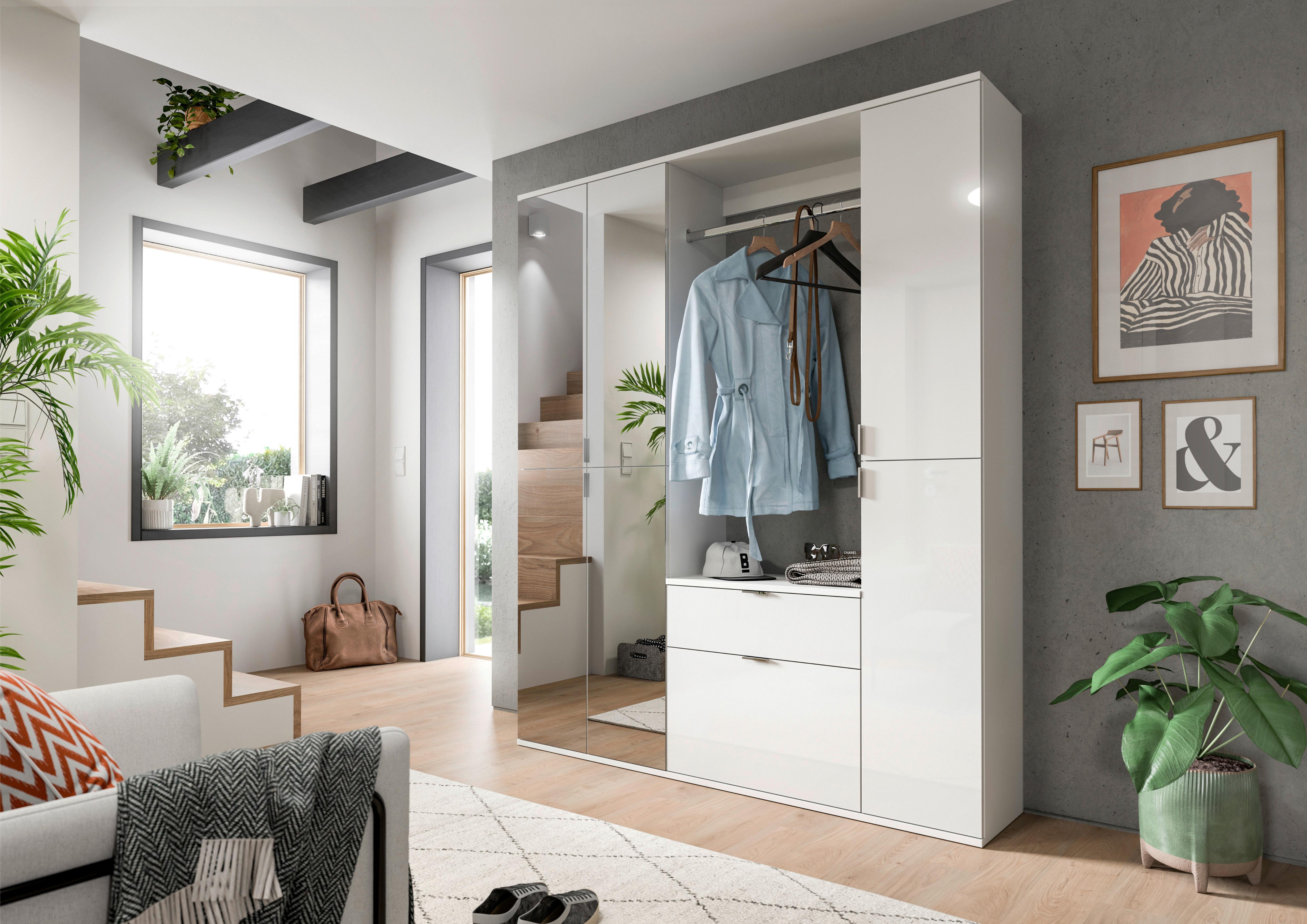 Garderobe Projekt X Weiß B: 152 cm - Weiß Hochglanz, MODERN, Glas/Holzwerkstoff (152/193/34cm) - MID.YOU