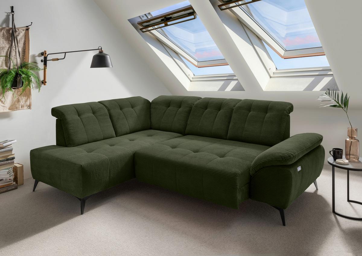 Ecksofa Fiore Dunkelgrün S: 200x272 cm - Dunkelgrün/Schwarz, MODERN, Textil (200/272cm) - Livetastic