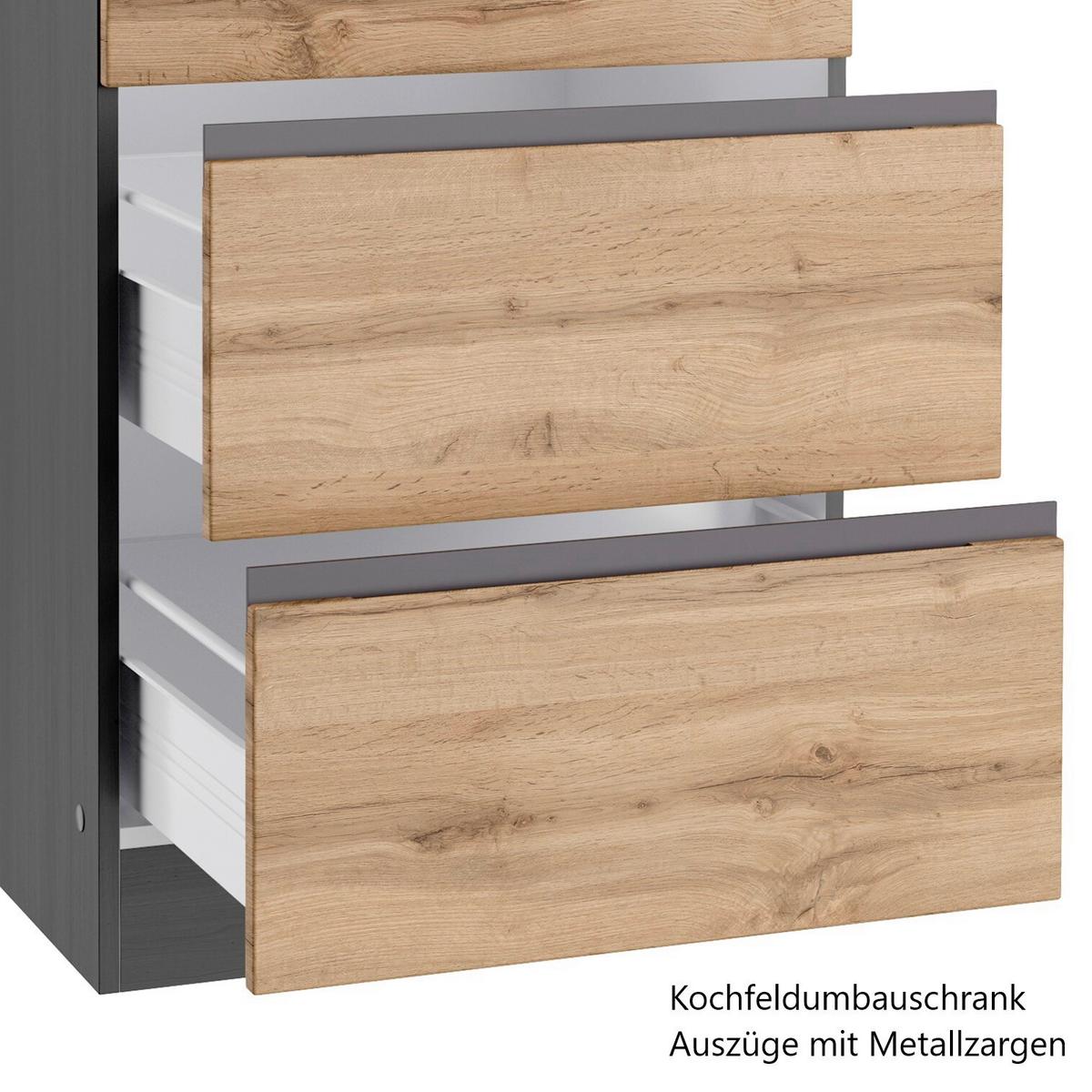 Zweizeilige Küche Turin 390 cm Graphitfarben/Eiche - Eiche Wotan/Graphitfarben, Design, Holzwerkstoff (390cm) - Held