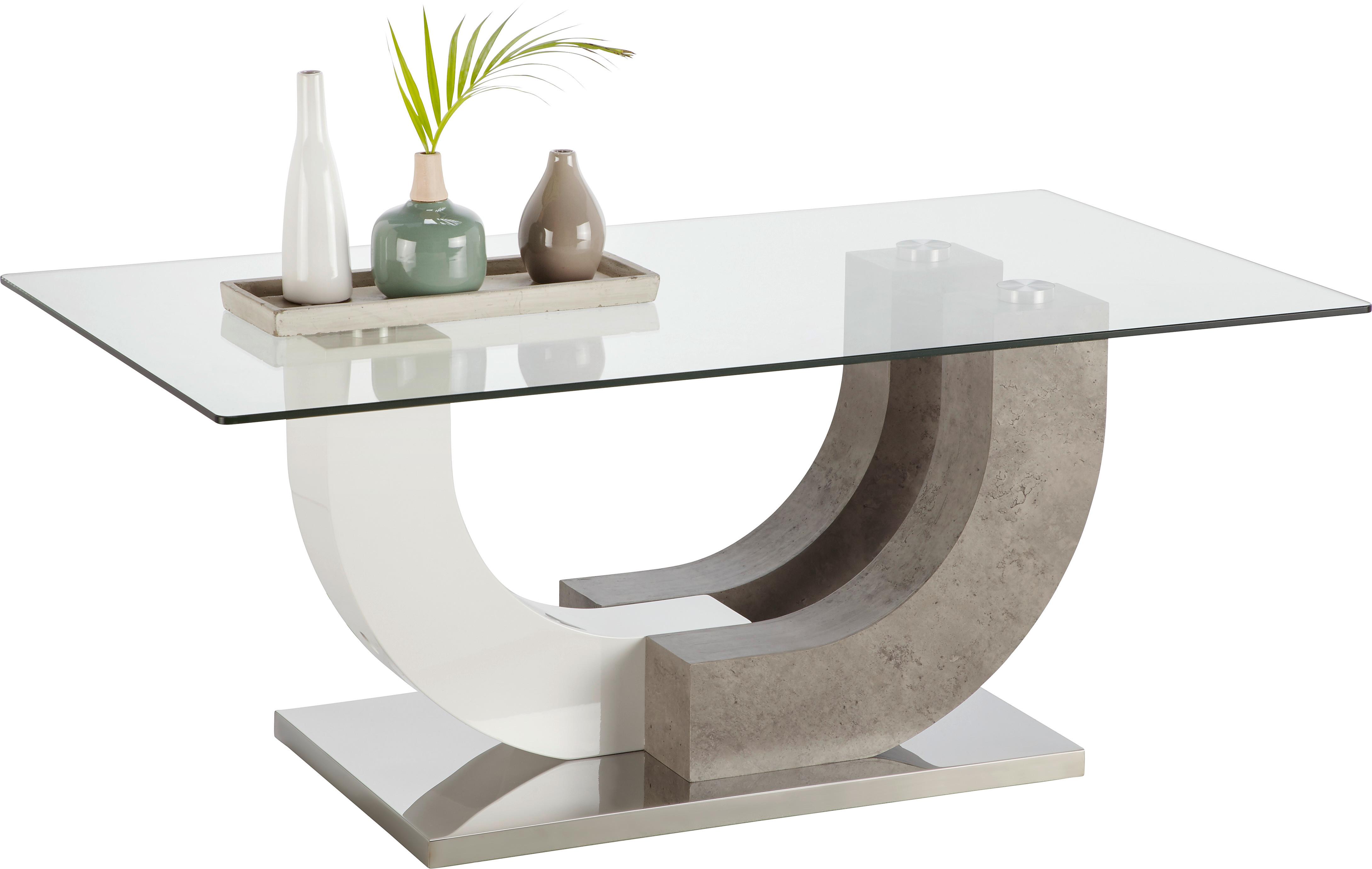 Sklenený Konferenčný Stolík Nathan - sivá/biela, Moderný, kov/kompozitné drevo (110/45/60cm) - Modern Living