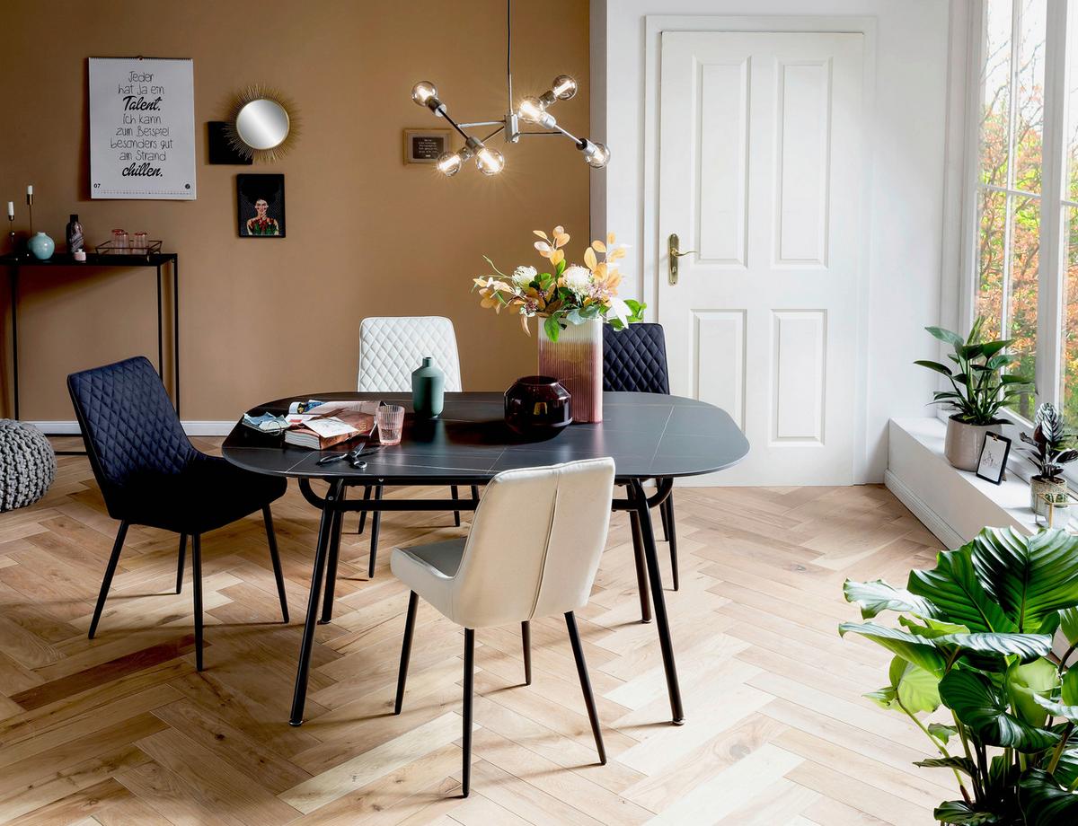 Stuhl-set Beige, B: 52 Cm - Beige/Schwarz, Design, Textil/Metall (52/86/56cm) - Livetastic