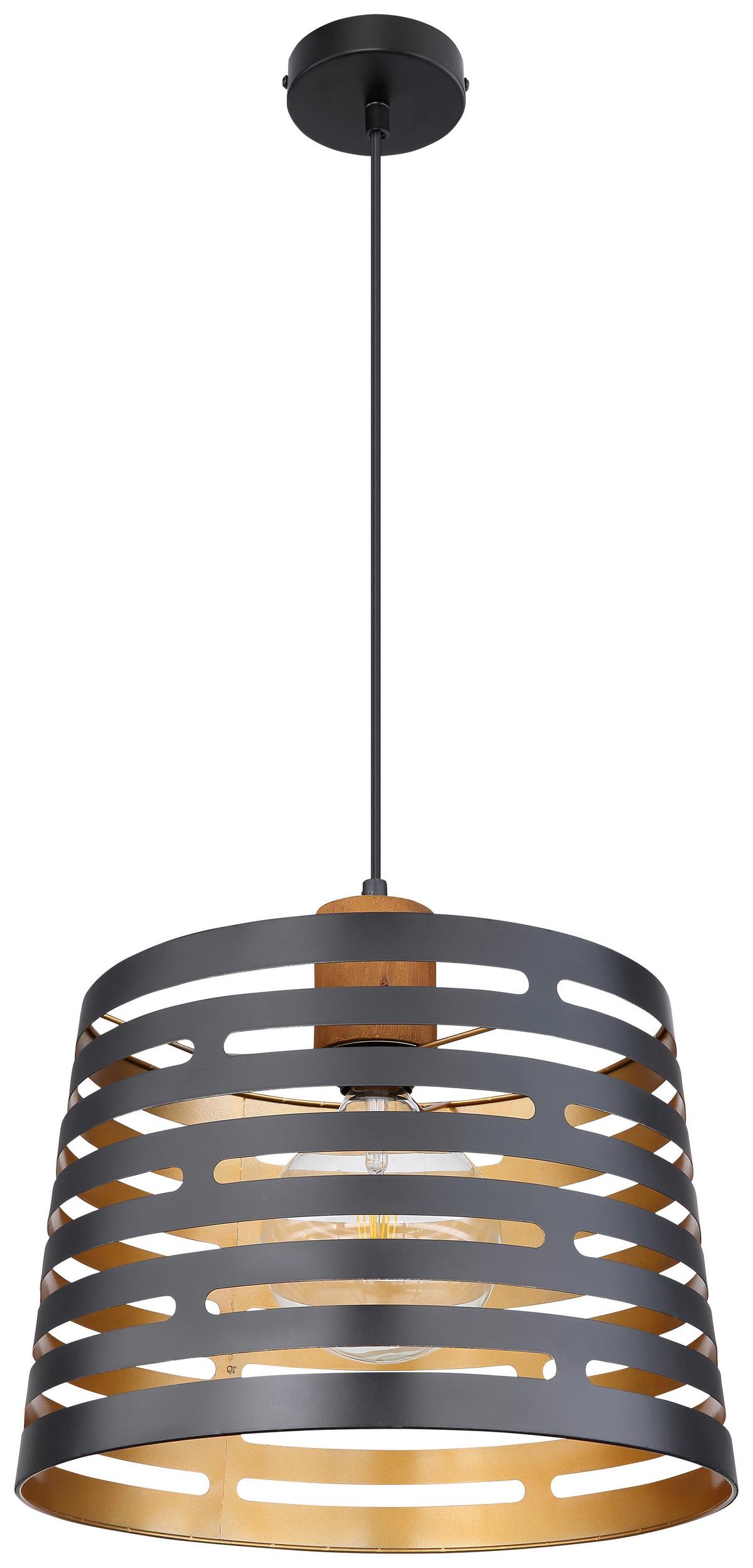 Hängeleuchte Ablona H: 120 Cm 1-Flammig, Holz/metall - Goldfarben/Schwarz, Natur, Holz/Metall (35/120cm) - Globo