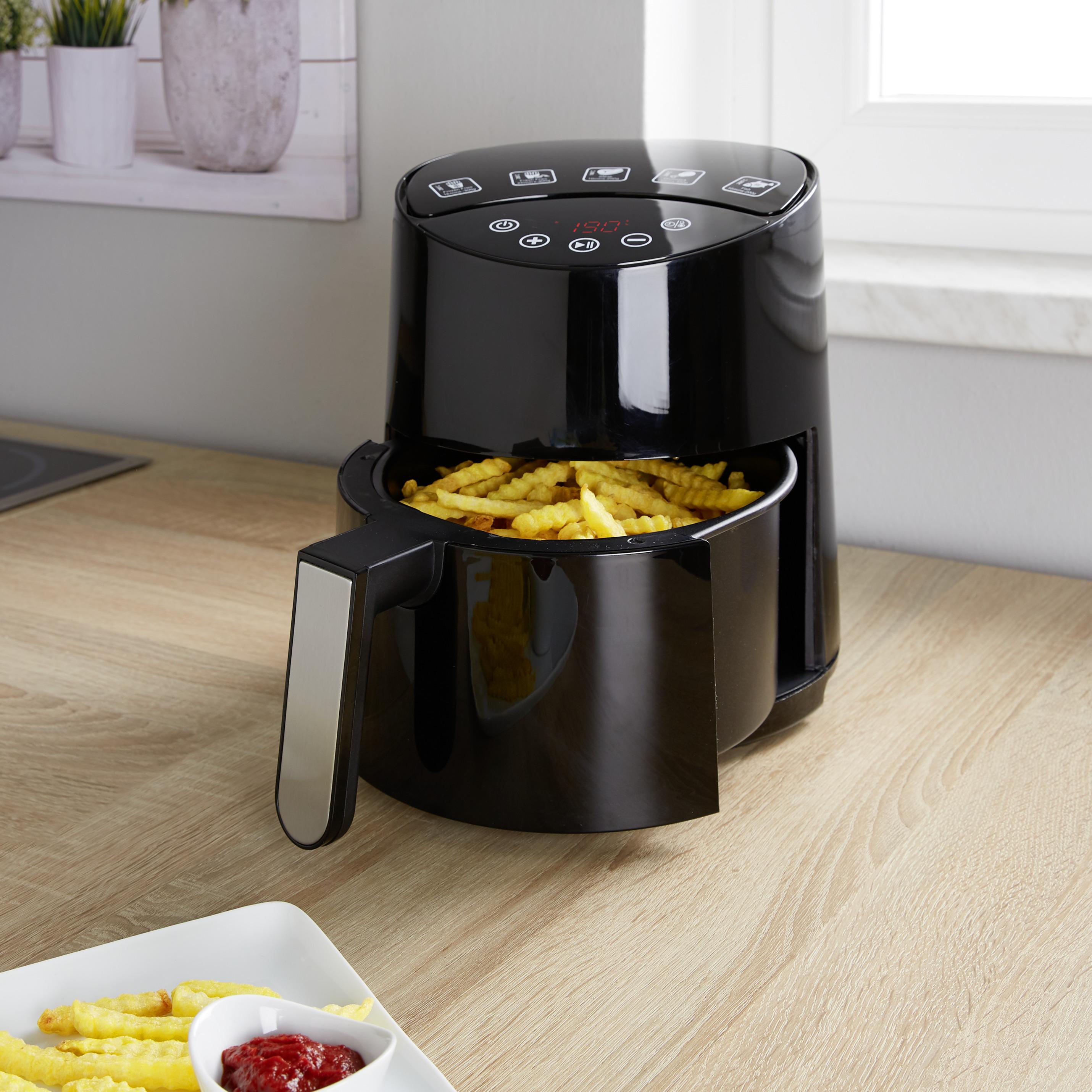 Heißluftfritteuse Moritz 3,5 L Schwarz mit Frittierkorb - Edelstahlfarben/Schwarz, MODERN, Kunststoff/Metall (24,5/30,3/28,7cm) - Bono