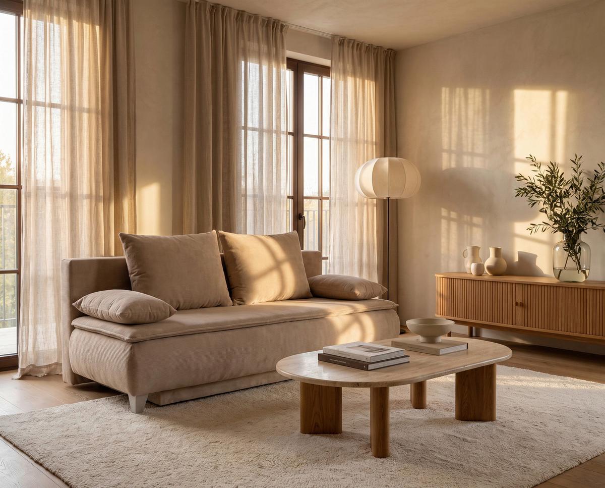 Boxspringová pohovka MONA LUX, béžový manšestr - béžová, Moderní, textil (208/100/106cm) - Mömax