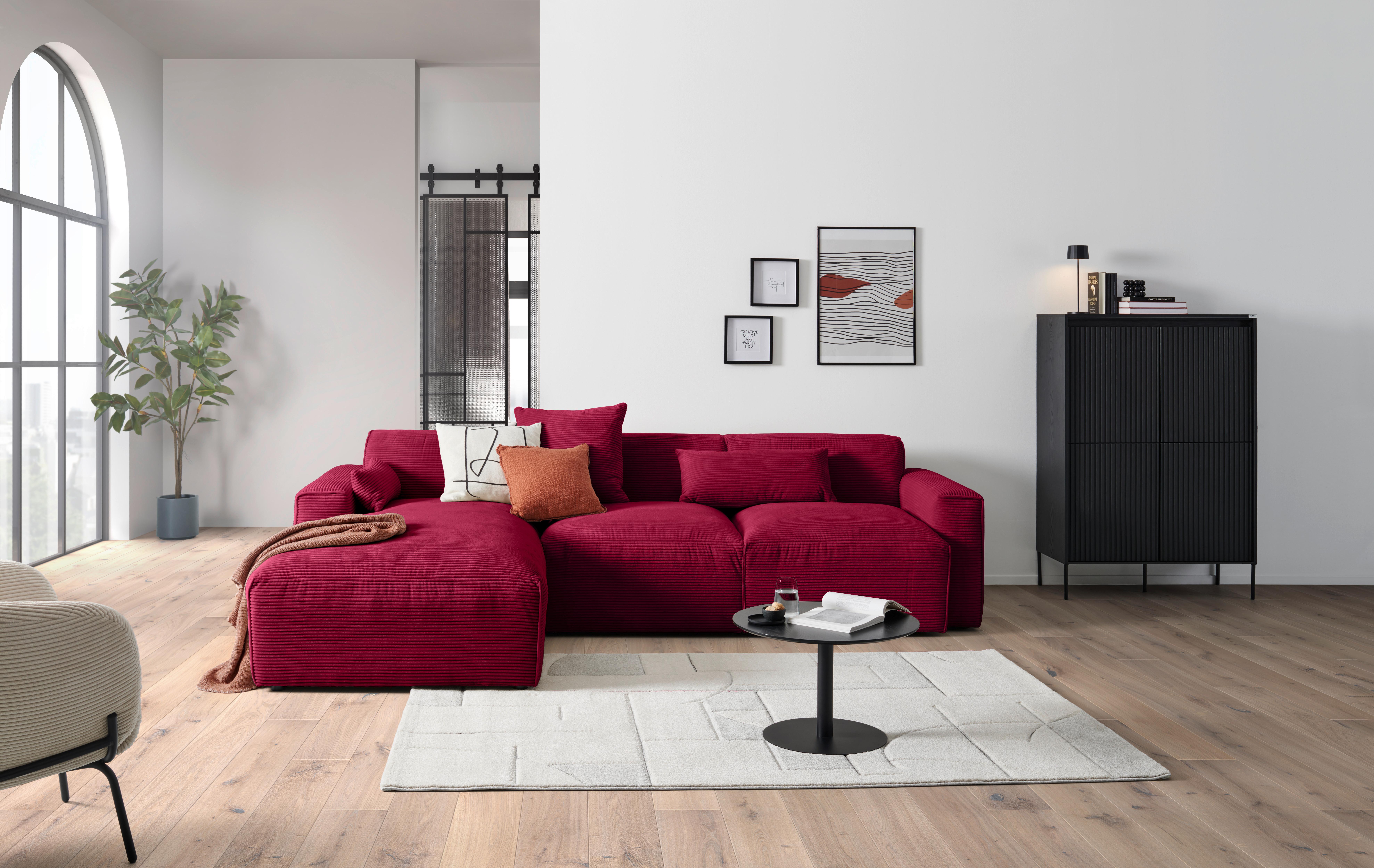 Ecksofa Pearl - Rot/Schwarz, Design, Textil (196/303cm) - Livetastic