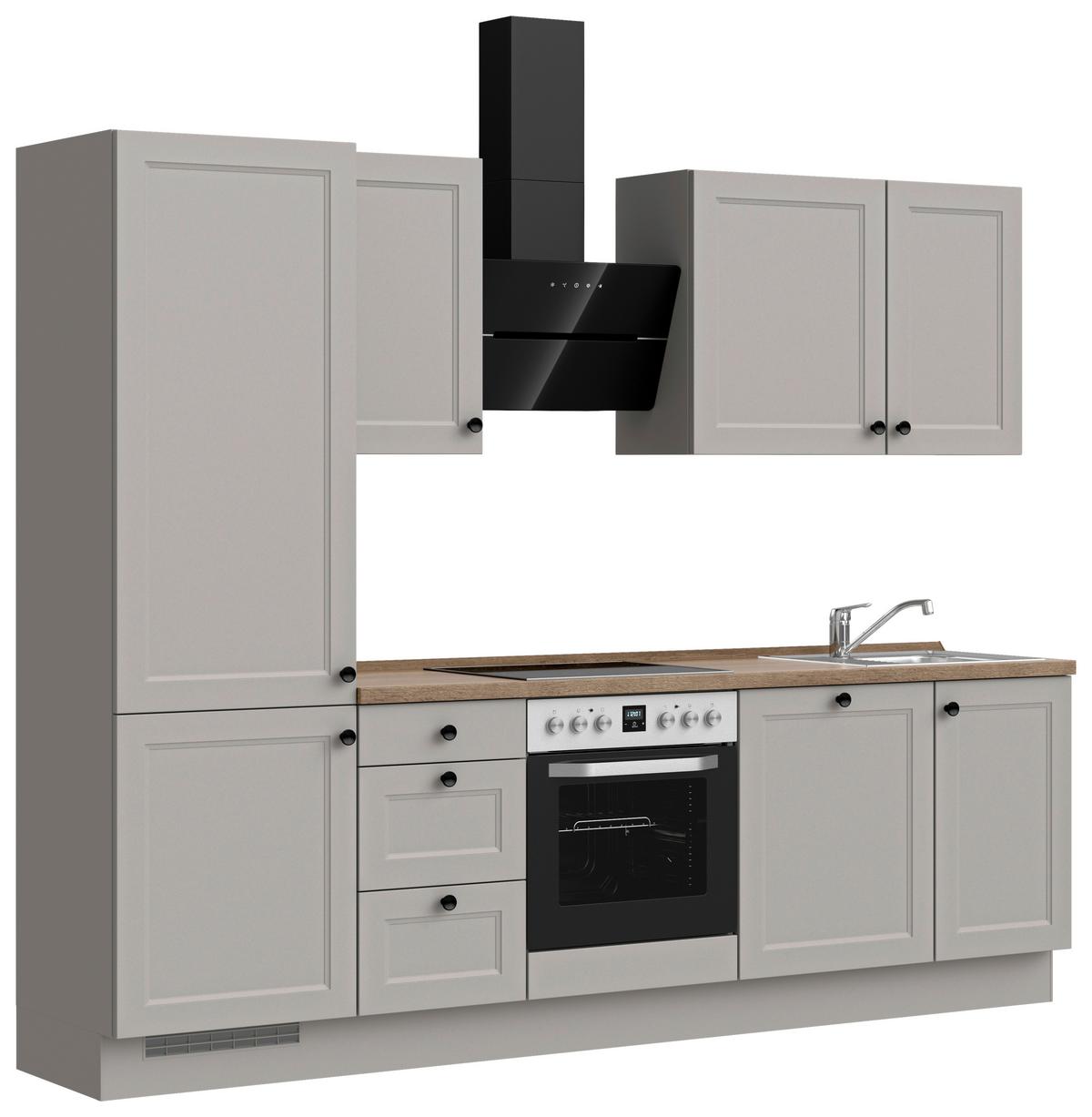 Kuchynská linka 270 cm, kamenná sivá supermatná - čierna/sivá, Modern, kov/kompozitné drevo (270cm) - Nobilia