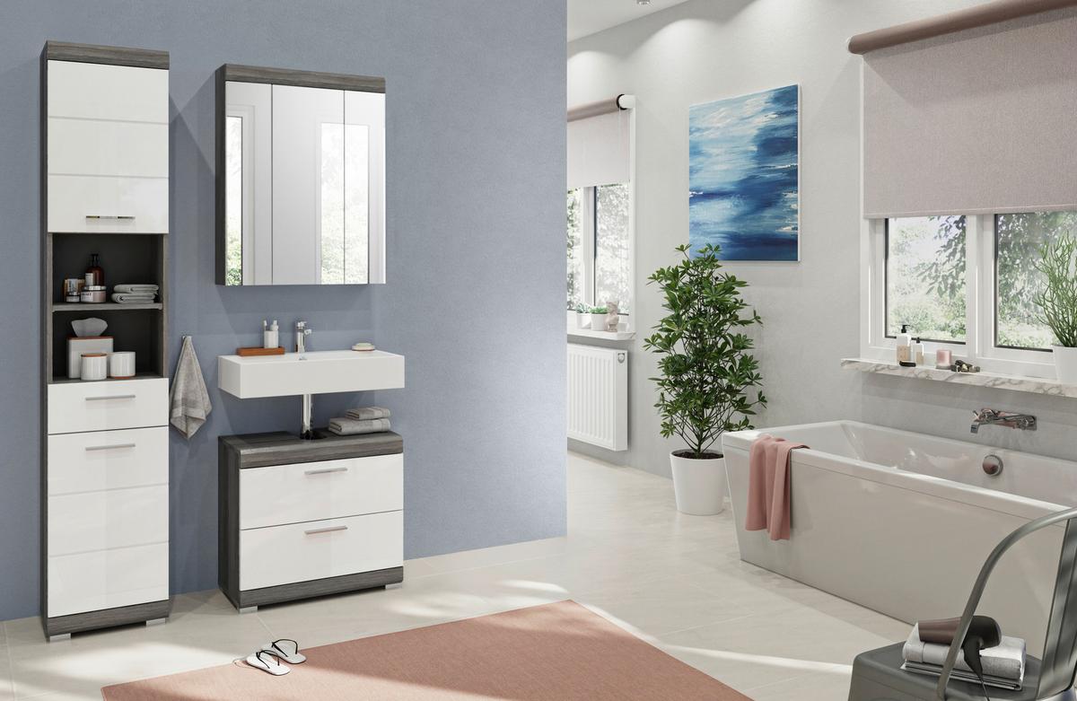 Badezimmer Scout - Weiß Hochglanz/Grau, MODERN, Holzwerkstoff (97cm) - MID.YOU