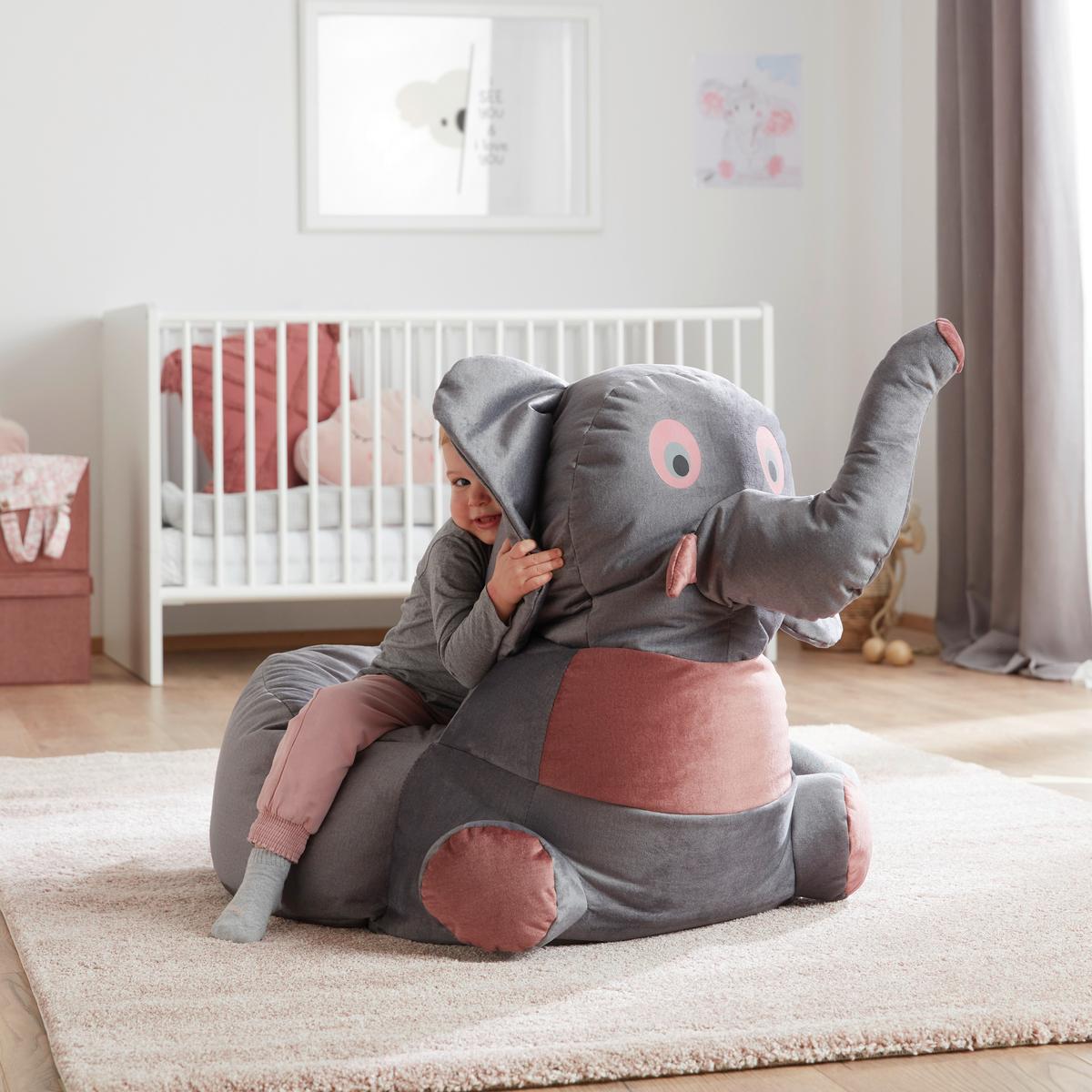 Dětský sedací vak ELEPHANT - šedá/růžová, textil (55/80/75cm) - Modern Living