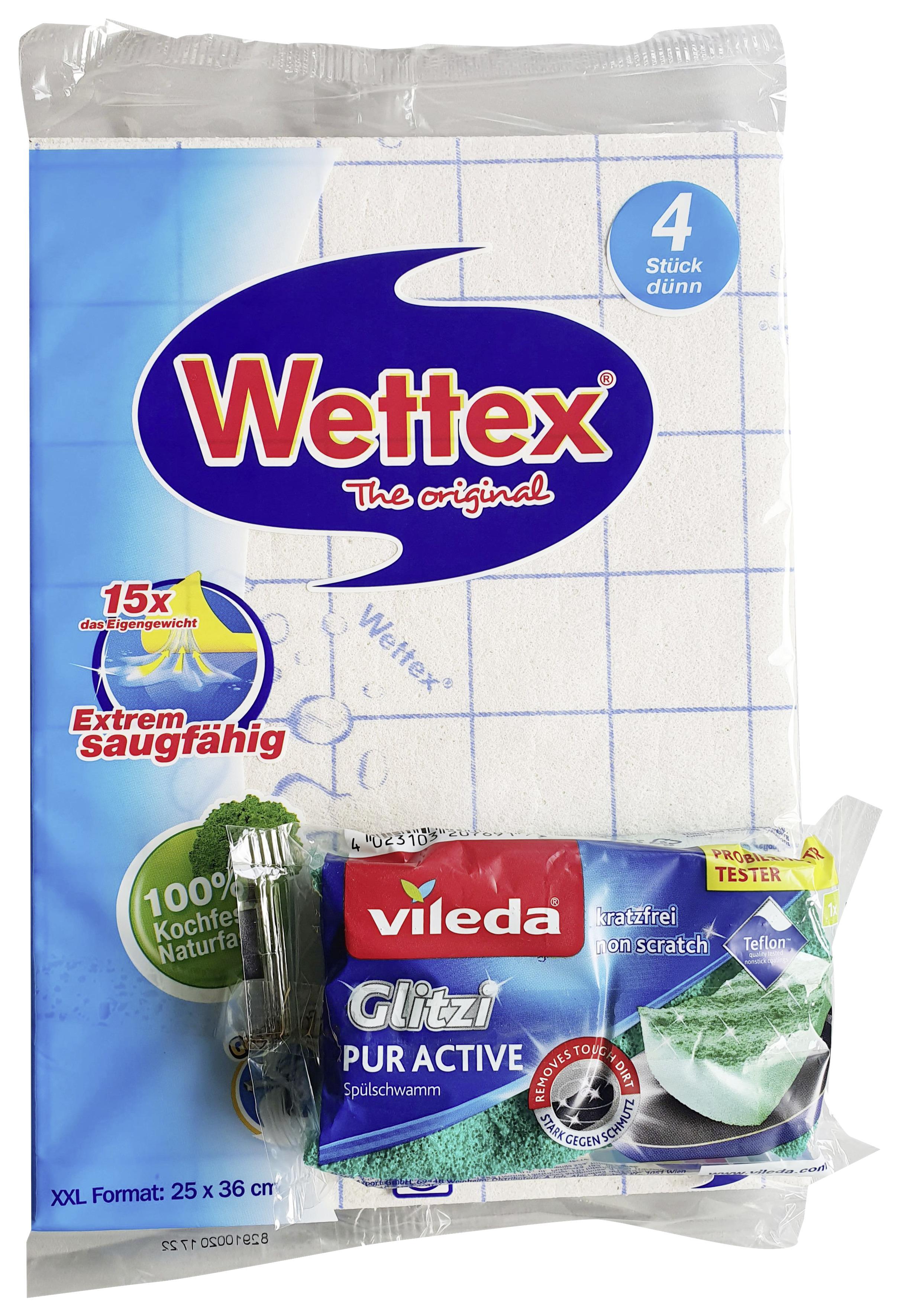 Schwammtuch Wettex Dünn 4er Pack + Onpack - Blau/Weiß, Basics, Textil (18,5/28/3cm) - Wettex