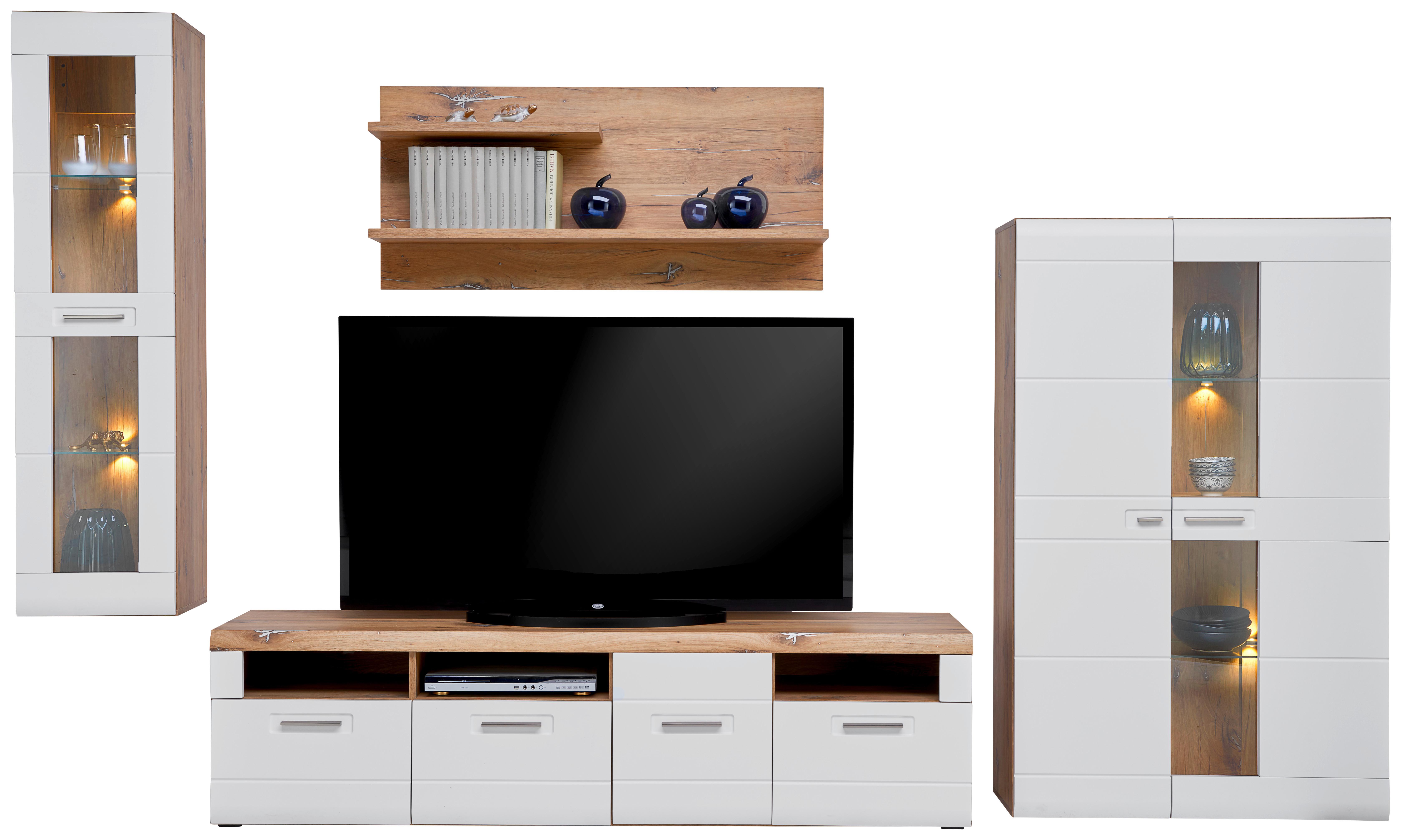Wohnkombination 4--Teilig. Auris, Weiß/Eiche Dekor
