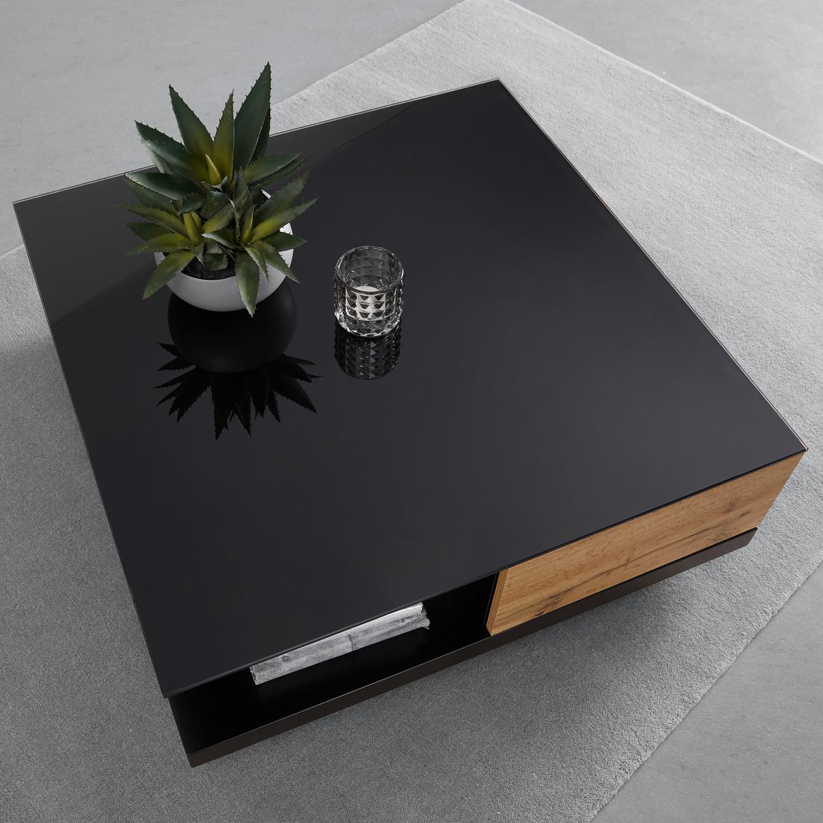 Konferenčný stolík NEVIO - čierna/farba duba, Modern, sklo (85/85/30cm) - Bessagi Home