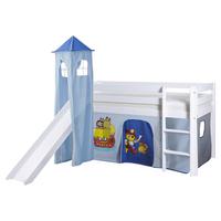 Spielbett Kasper Blau/ Weiß Kiefer Massiv 90 Cm Rutsche - Blau/Weiß, Natur, Holz (90/200cm) - MID.YOU