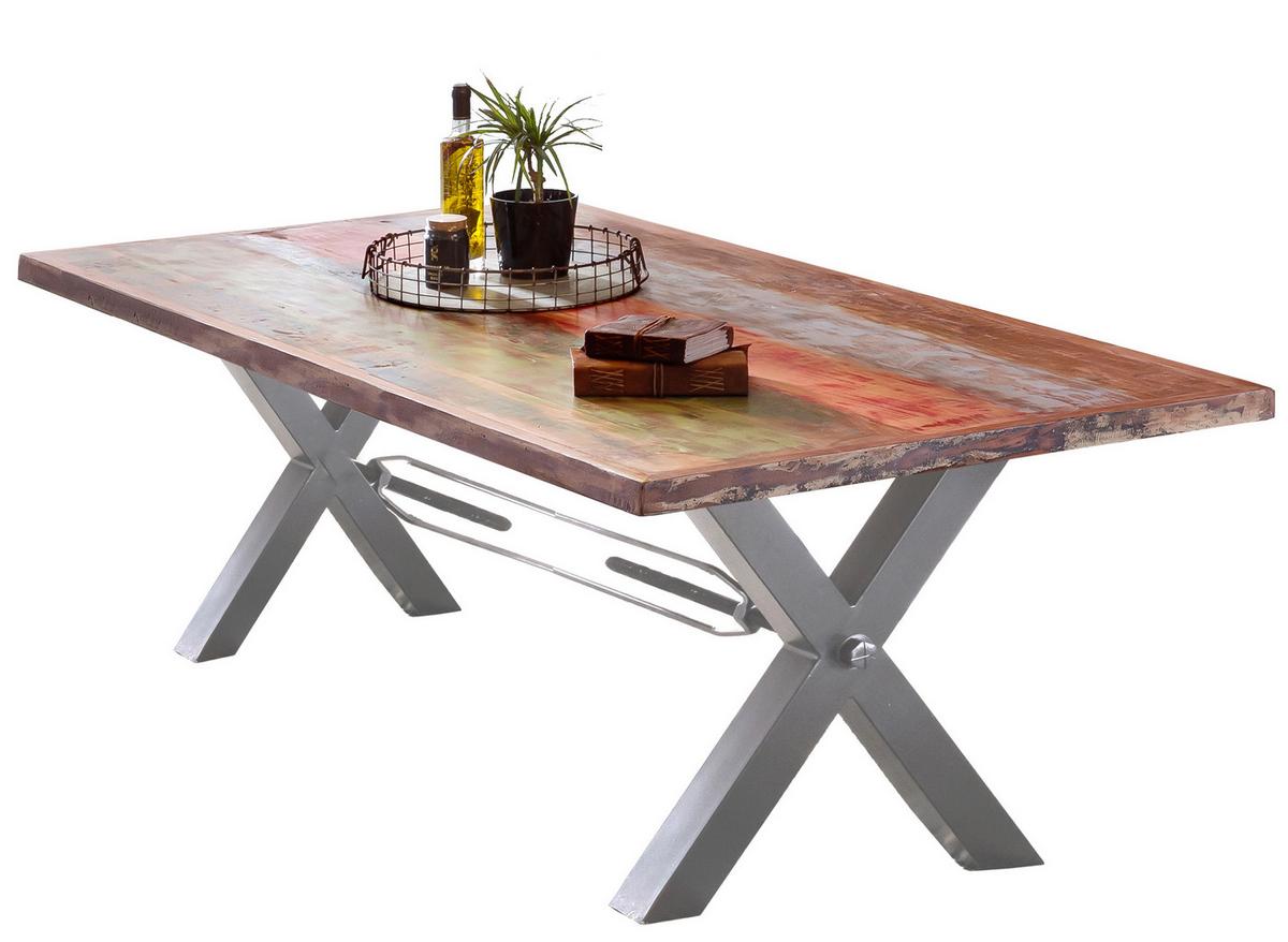 Esstisch Multicolor /Silberfarben L: 200cm - Silberfarben/Multicolor, MODERN, Holz/Metall (200/100/76,5cm) - MID.YOU