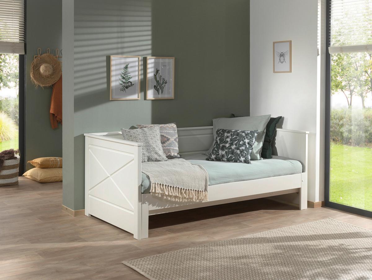 Ausziehbett mit Bettlade 90x200 cm Pino Weiß - Weiß, MODERN, Holz/Holzwerkstoff (90/200cm) - MID.YOU