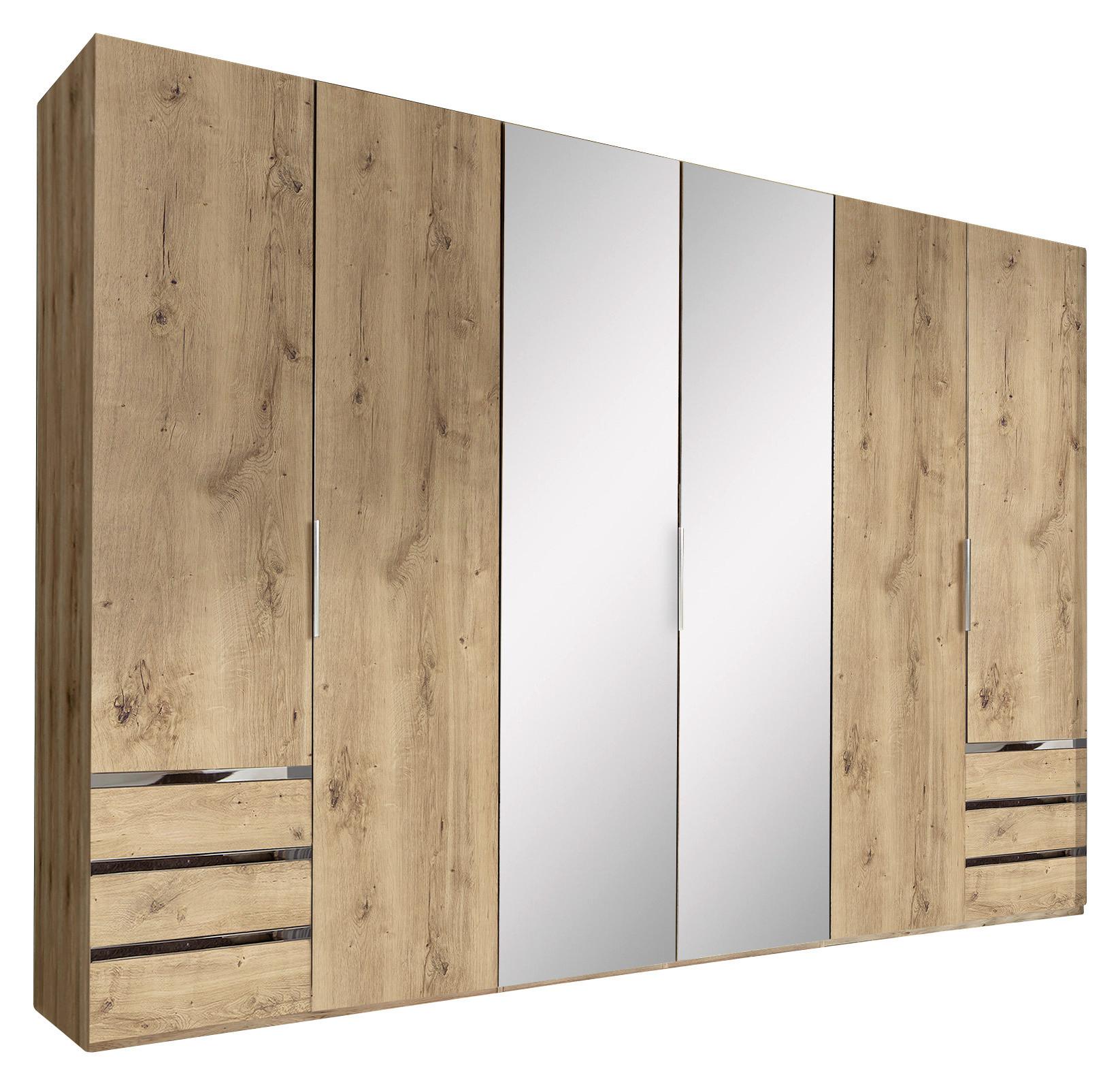 Drehtürenschrank Mit Spiegel 300cm Level 36a, Eichendekor - Eichefarben, MODERN, Glas/Holzwerkstoff (300/216/58cm) - MID.YOU