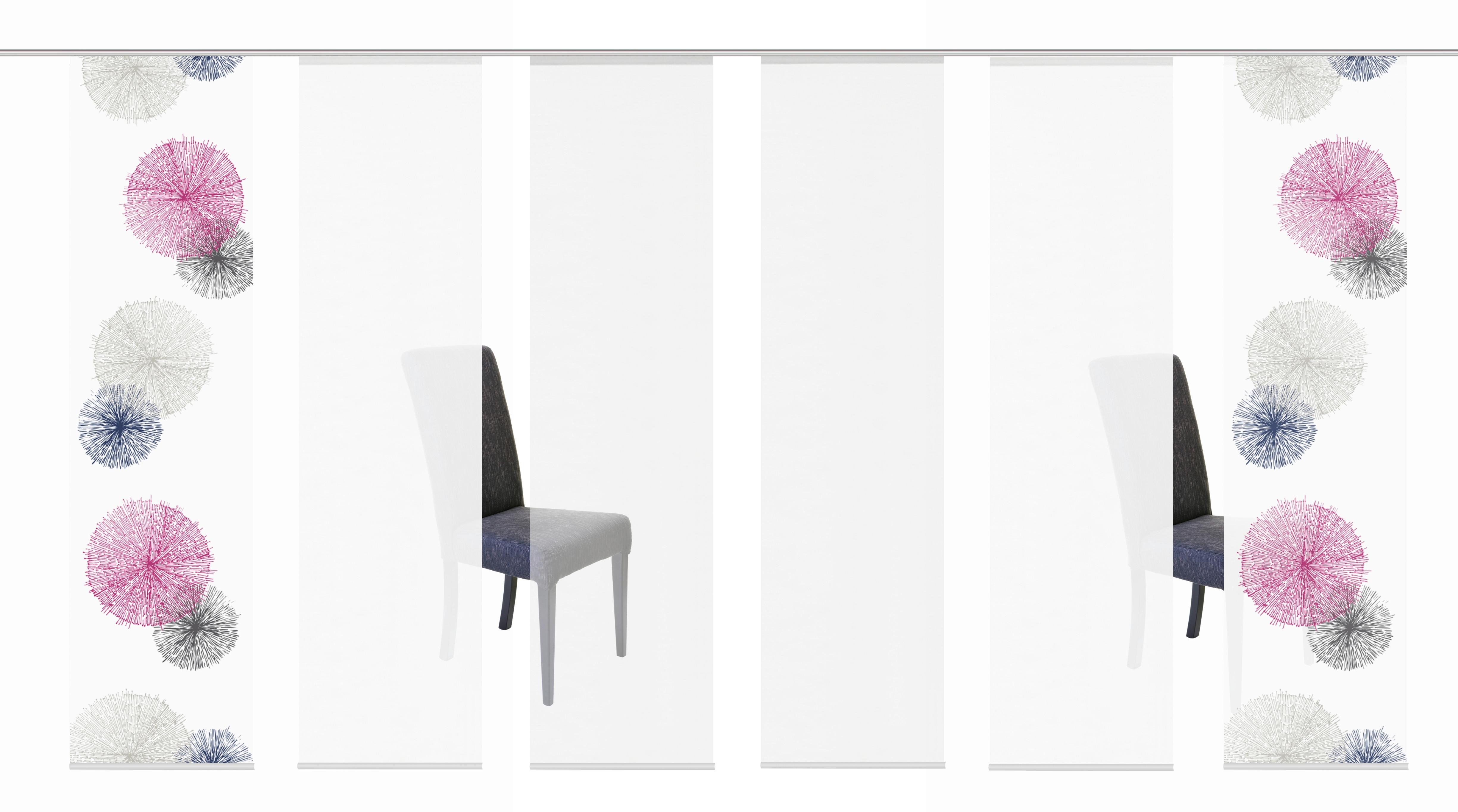 Sechsteiliger Flächenvorhang mit Paneelwagen und Beschwerungsleisten