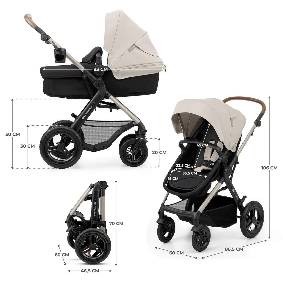 Kinderwagenset schwarz/grau 7 tlg. - Greige/Goldfarben, Basics, Textil/Metall (86,5/86,5/106cm) - Kinderkraft