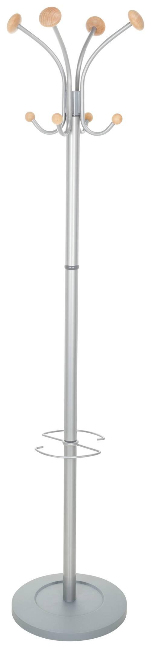 Kleiderständer Space Silber Stahl 8 Haken H: 173 cm - Silberfarben, MODERN, Holz/Stein (38/173/38cm) - MID.YOU