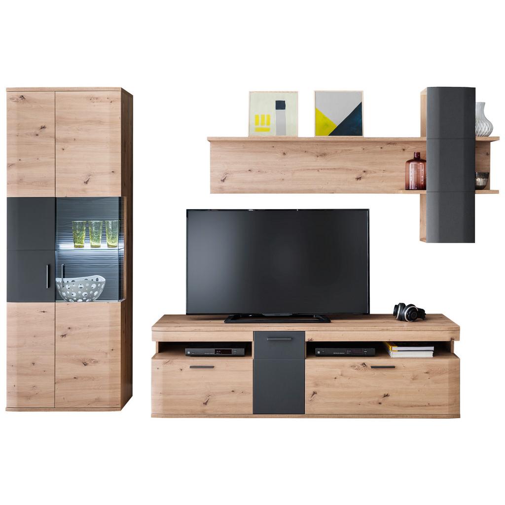 Wohnkombination 3-Tlg. Cortona Anthrazit/Eichefarben