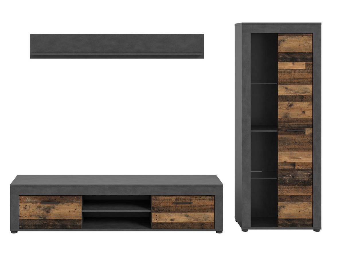 Wohnwand Jam Grau/Naturfarben B: 159 cm - Schwarz/Naturfarben, Design, Glas/Holzwerkstoff (159/235/35cm) - MID.YOU