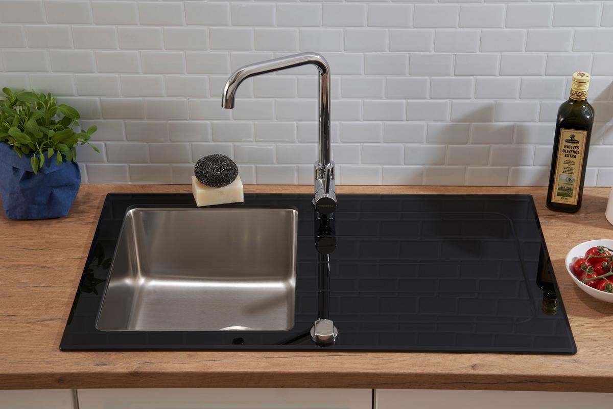 Spüle Respekta Edelstahl Bxt: 86x50 cm - Schwarz, Trend, Glas/Metall (86/21/50cm) - Respekta