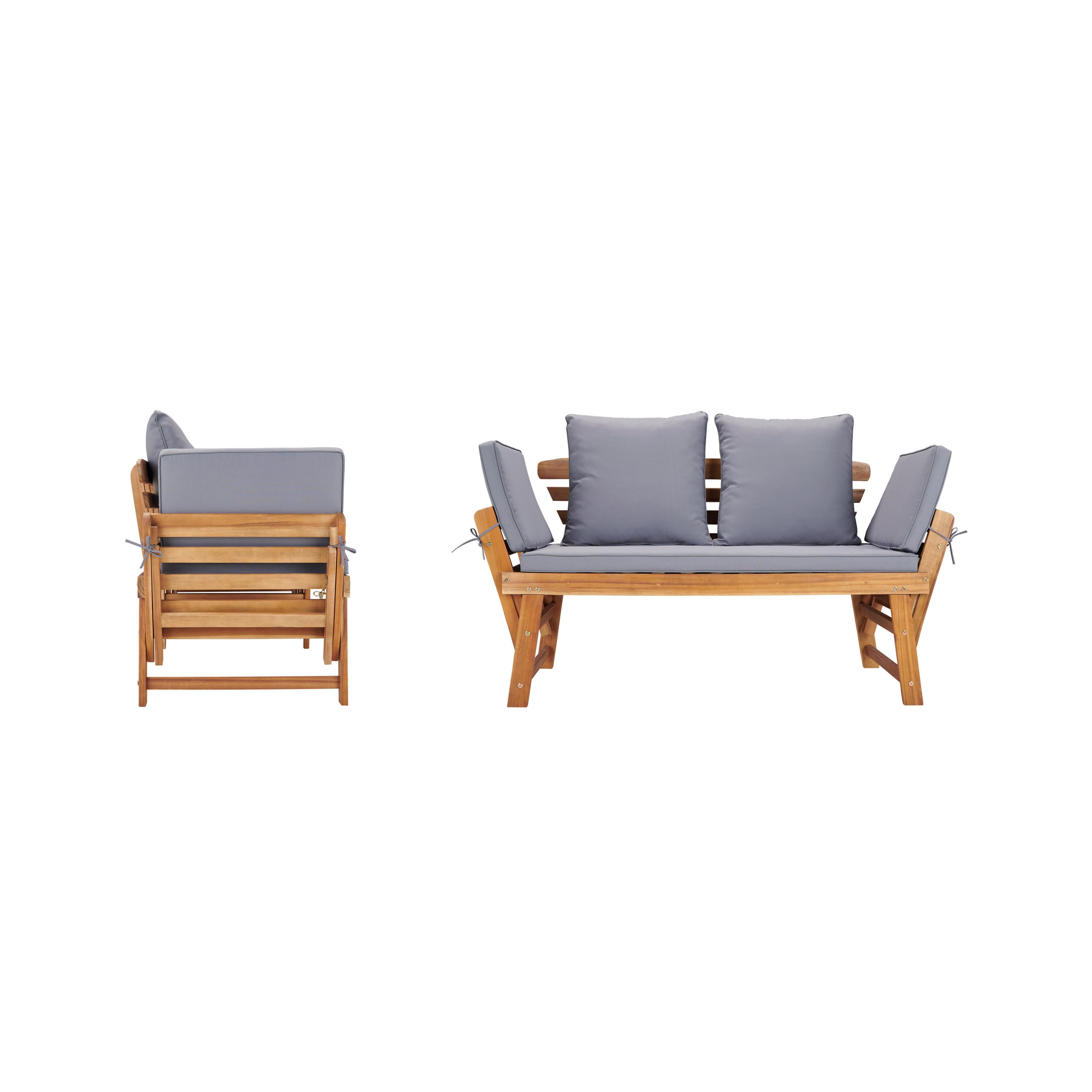 Gartenbank Holz 2-Sitzer Bali mit Liegefunktion und Kissen - Grau/Akaziefarben, MODERN, Holz/Textil (190/75/68cm) - James Wood
