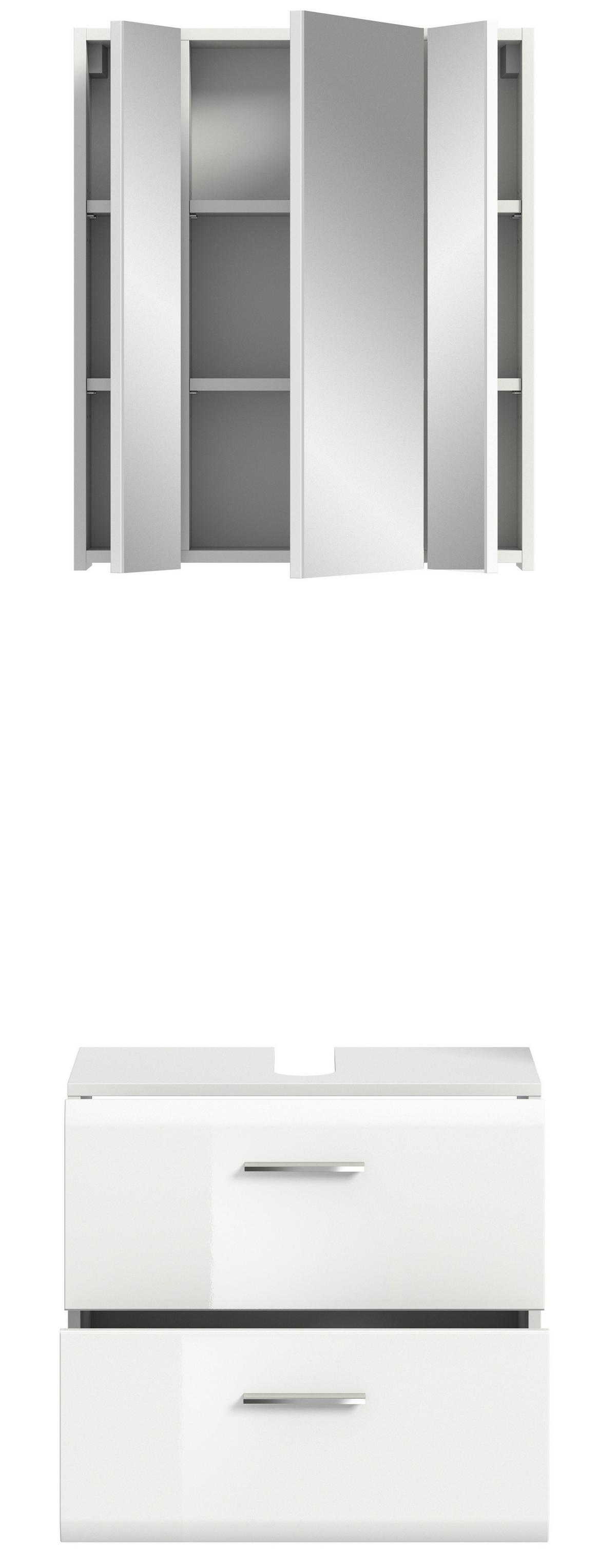 BADEZIMMER Ice Weiß/Weiß HG B: 60cm - Weiß Hochglanz/Schwarz, Trend, Glas/Holzwerkstoff (60cm) - MID.YOU