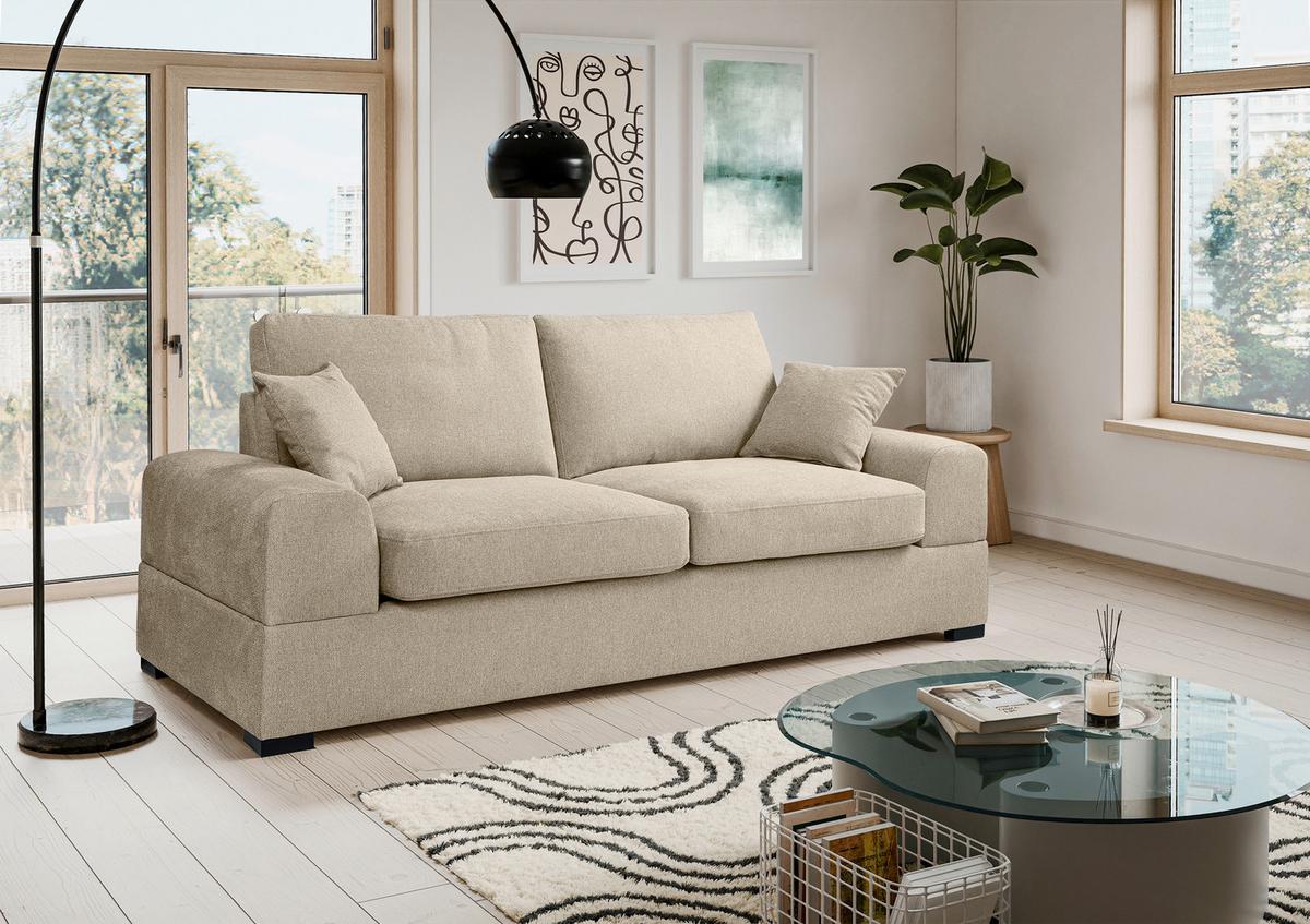 3-sitzer-sofa Veda Beige S: 221x93cm - Beige/Schwarz, Basics, Textil (221/93cm) - MID.YOU