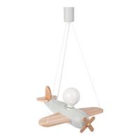 Kinderhängeleuchte Flugzeug H: 75 cm 1-Flammig - Naturfarben/Grau, Basics, Holz (42/41/75cm)