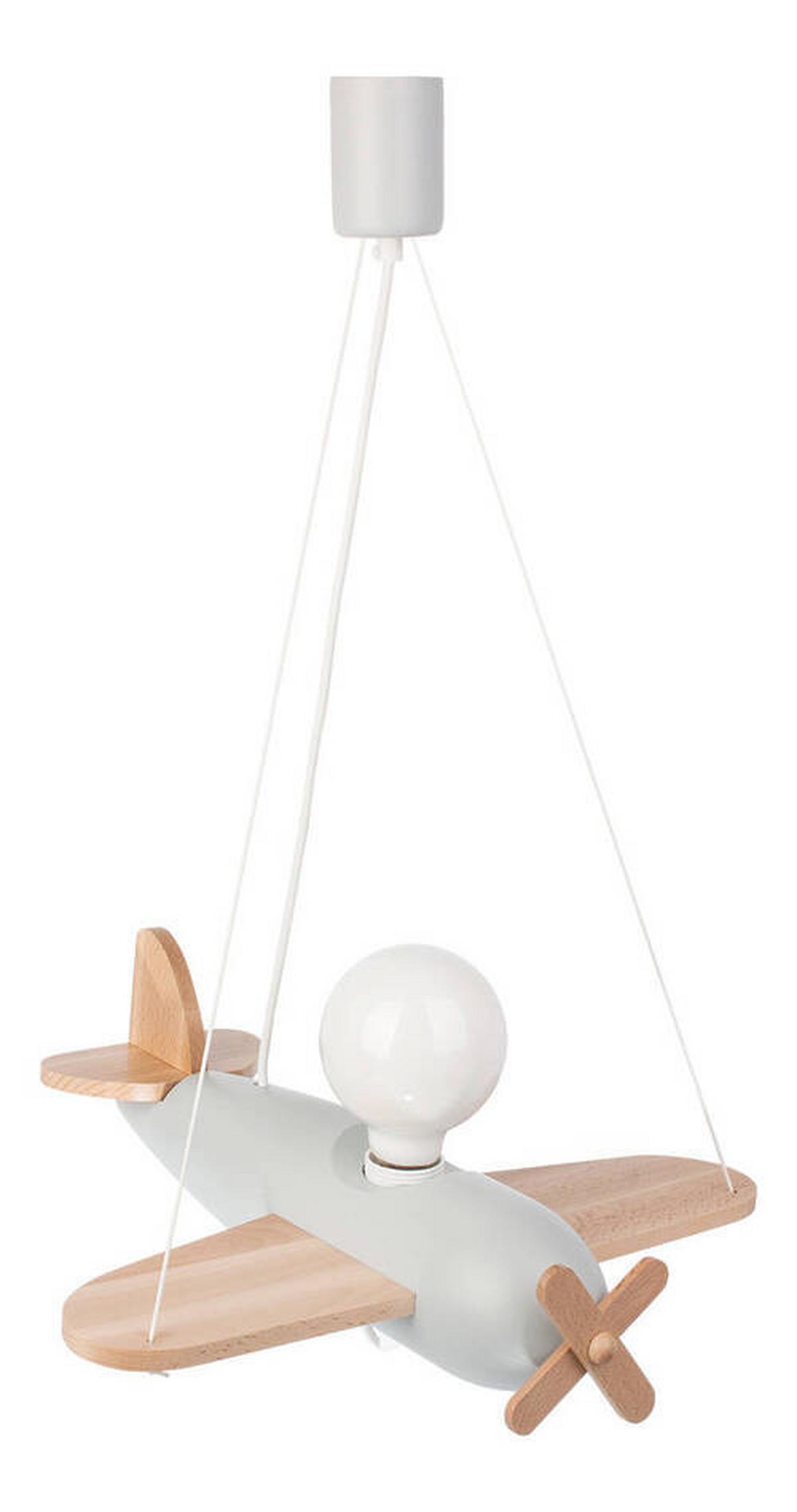 Kinderhängeleuchte Flugzeug H: 75 cm 1-Flammig - Naturfarben/Grau, Basics, Holz (42/41/75cm)