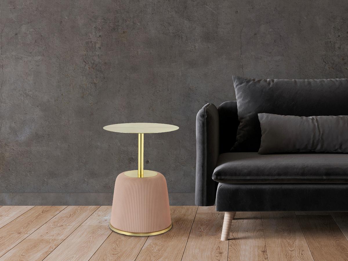 Odkládací stolek ROSA - růžová/barvy zlata, Design, kov/kompozitní dřevo (40/55cm) - MID.YOU