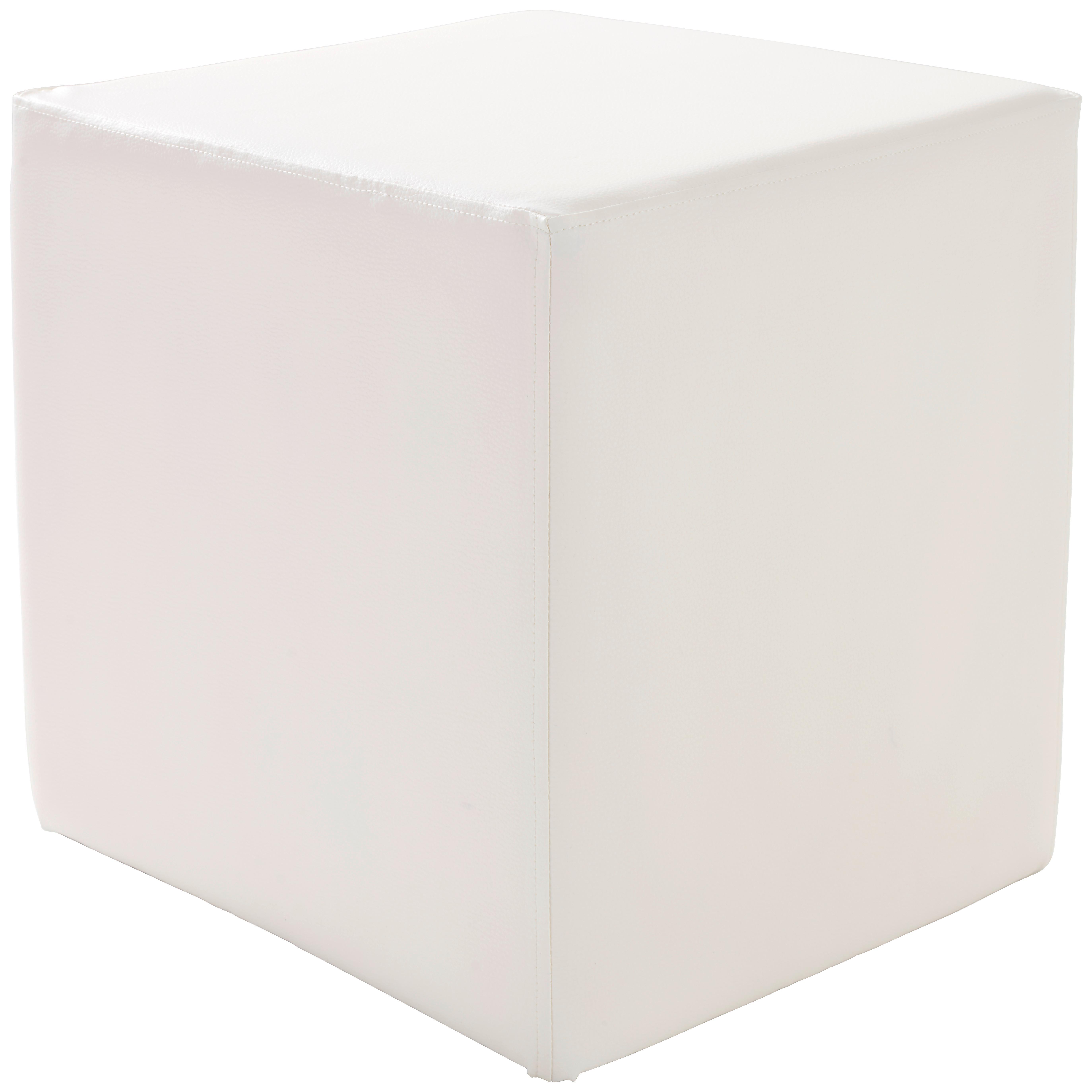 Hocker Betty Lederlook Weiß H: 45 cm Würfelförmig