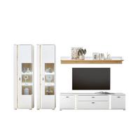 Wohnwand Long Island Weiß/Eiche Wotan B: 330cm - Silberfarben/Eiche Wotan, Design, Glas/Holzwerkstoff (330/200/42cm) - MID.YOU