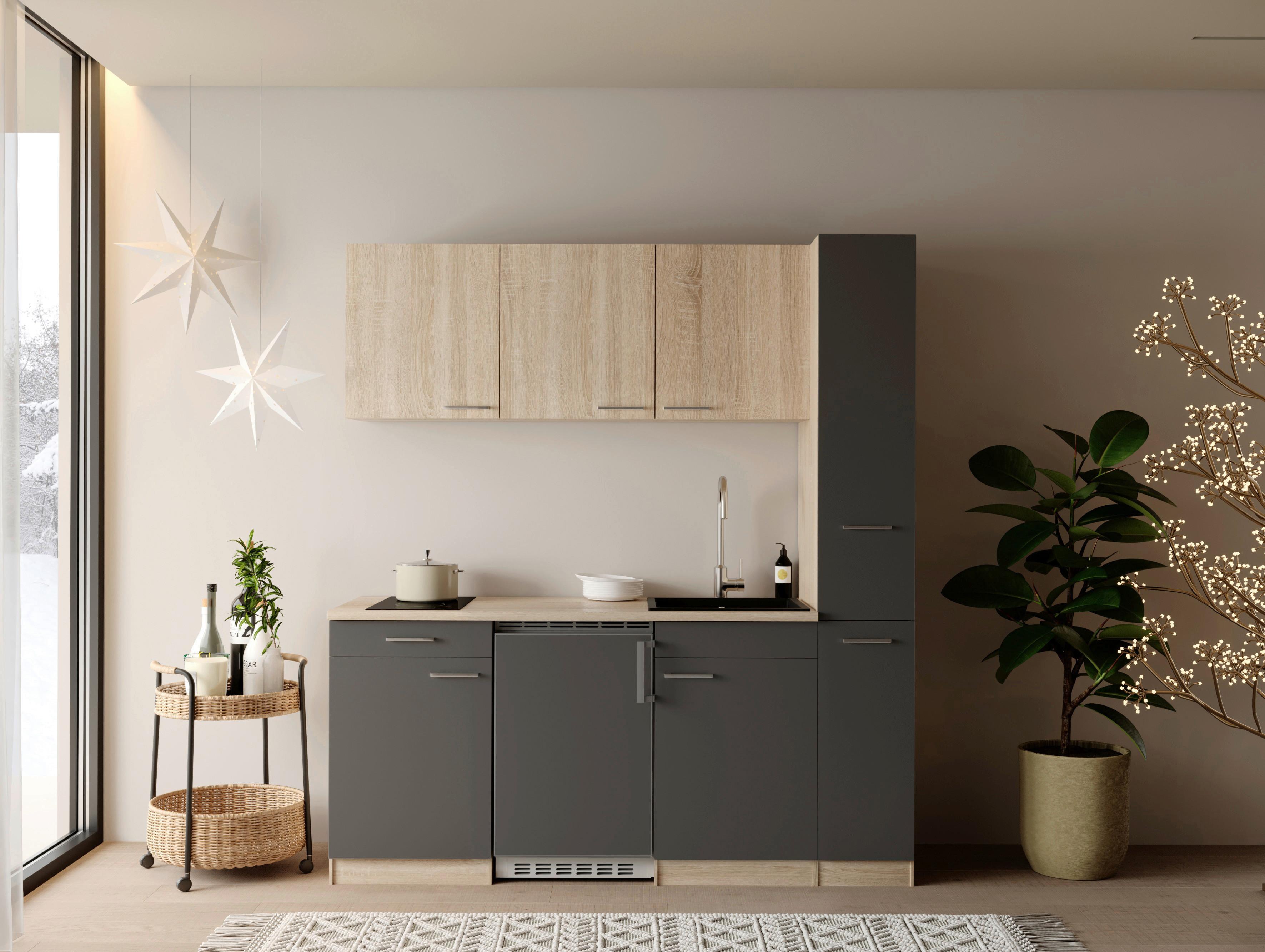 KÜCHENBLOCK Ingrid, Grau B: 180 cm - Eichefarben/Grau, Design, Holzwerkstoff (180cm) - Respekta
